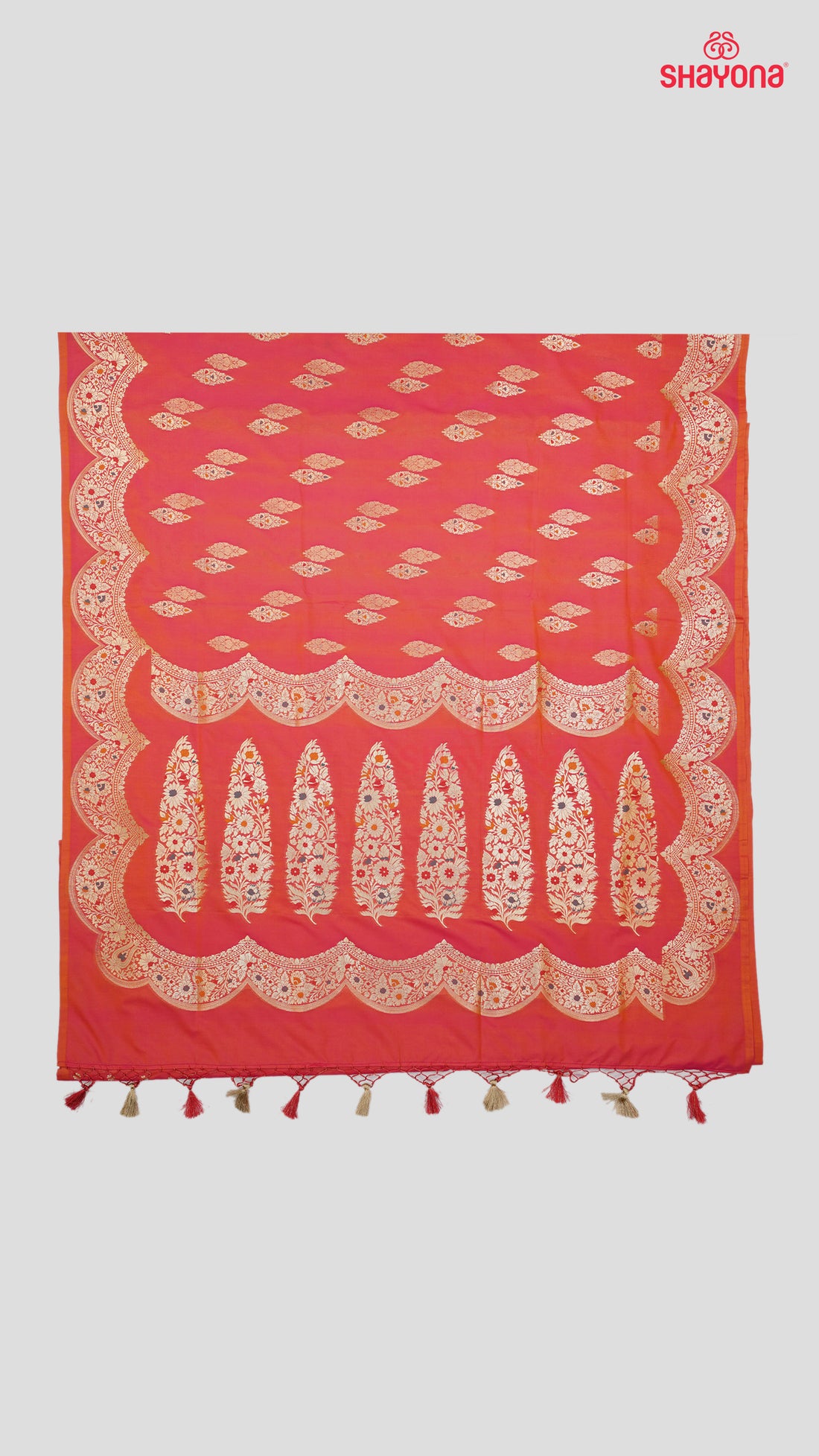 Light Coral Banarasi Silk Ashavali Saree with Minakari Butta in Gala, Nakshi Border & Heavy Pallav
