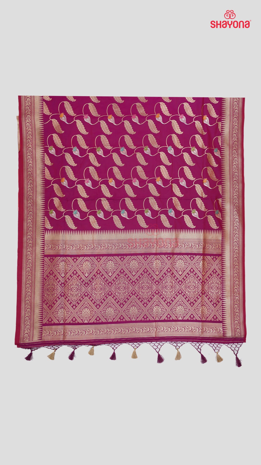 Dark Purple Banarasi Silk Ashavali Saree with Minakari Jaal & Nakshi Border