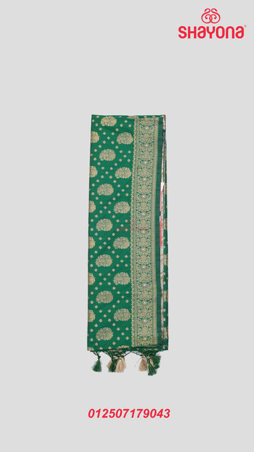 Dark Green Banarasi Silk Ashavali Saree with Diamond-Style Minakari Butta Butti, Nakshi Border & Heavy Pallav
