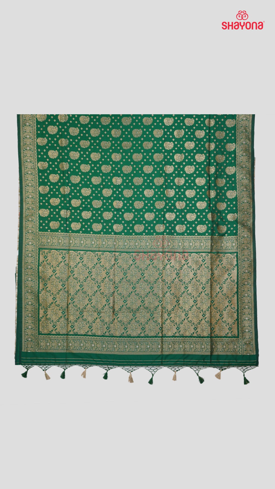 Dark Green Banarasi Silk Ashavali Saree with Diamond-Style Minakari Butta Butti, Nakshi Border & Heavy Pallav