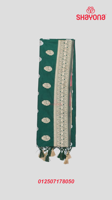 Pomona Green Banarasi Silk Ashavali Saree with Butta Gala & Heavy Pallav