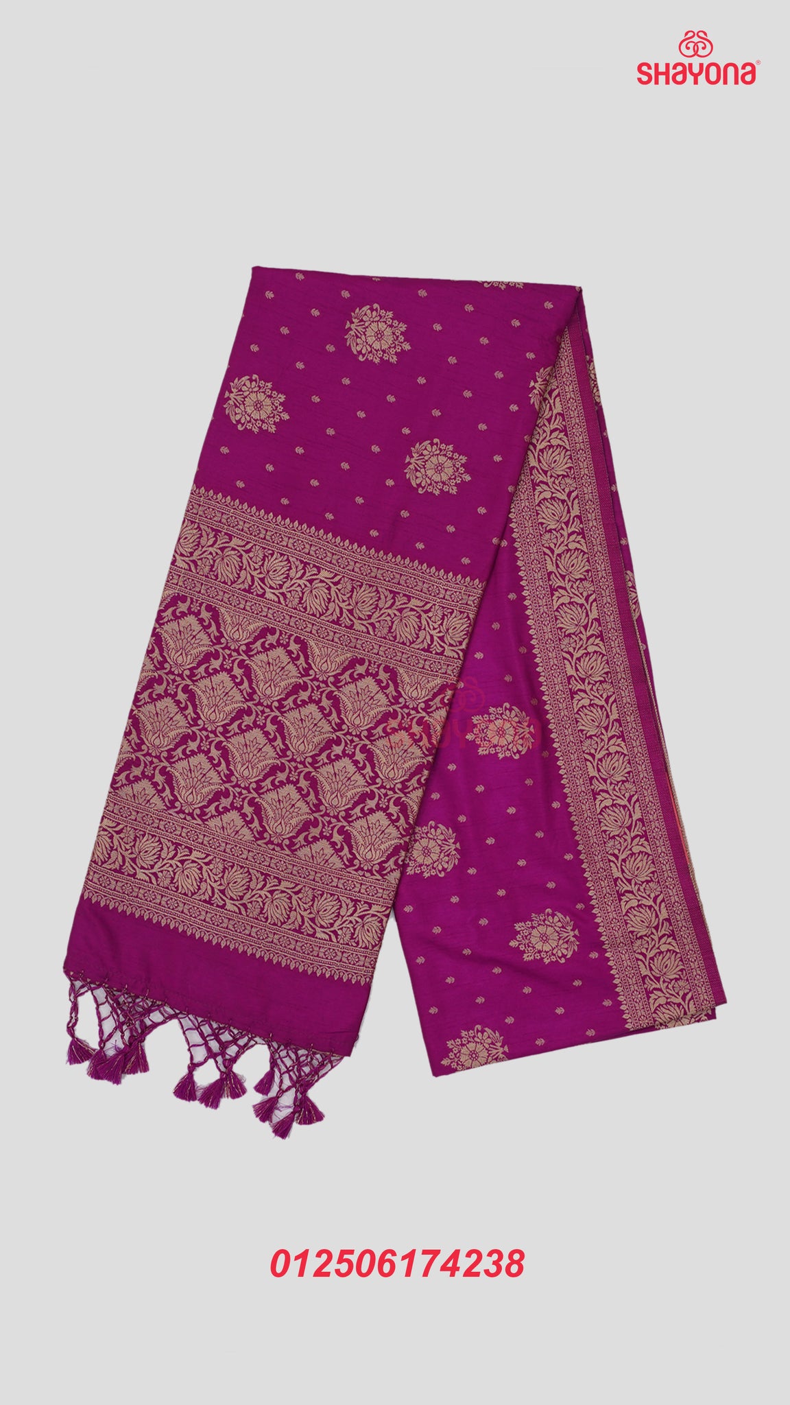 Dark Violet Red Banarasi Soft Silk Saree with Golden Butta & Nakshi Border