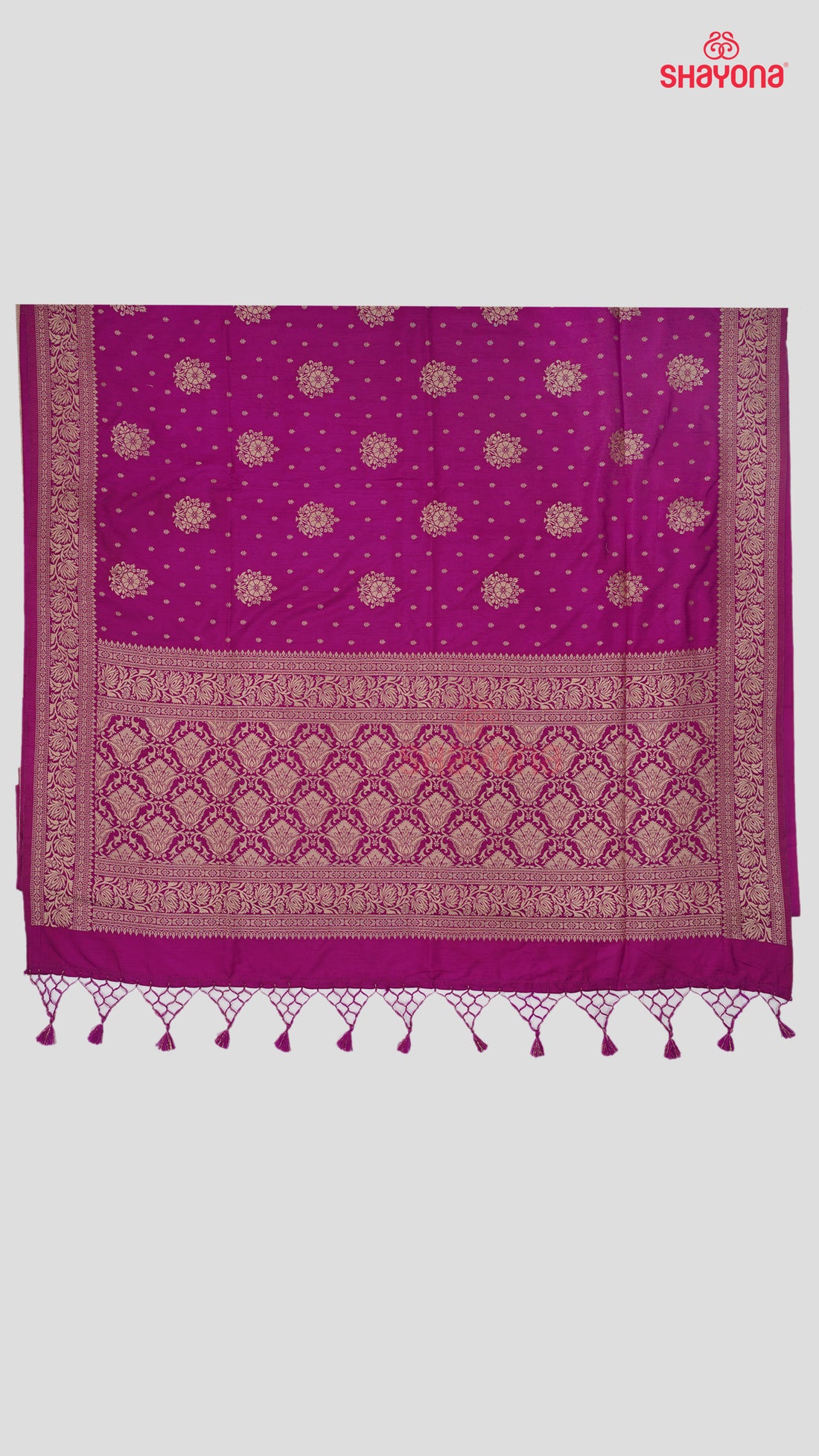 Dark Violet Red Banarasi Soft Silk Saree with Golden Butta & Nakshi Border
