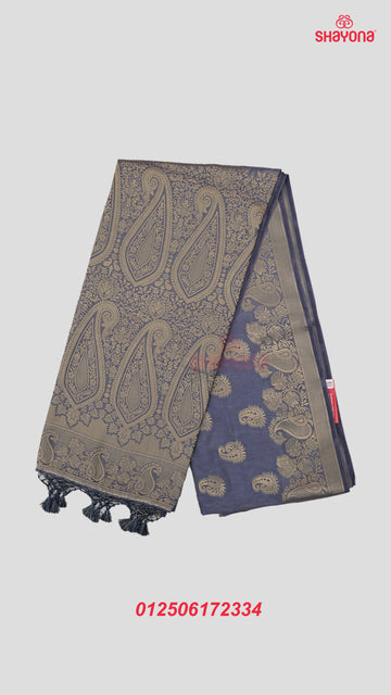 Gray Banarasi Soft Silk Saree with Golden Butta & Nakshi Border
