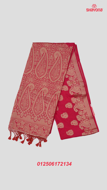 Cherry Crimson Banarasi Soft Silk Saree with Golden Butta & Nakshi Border