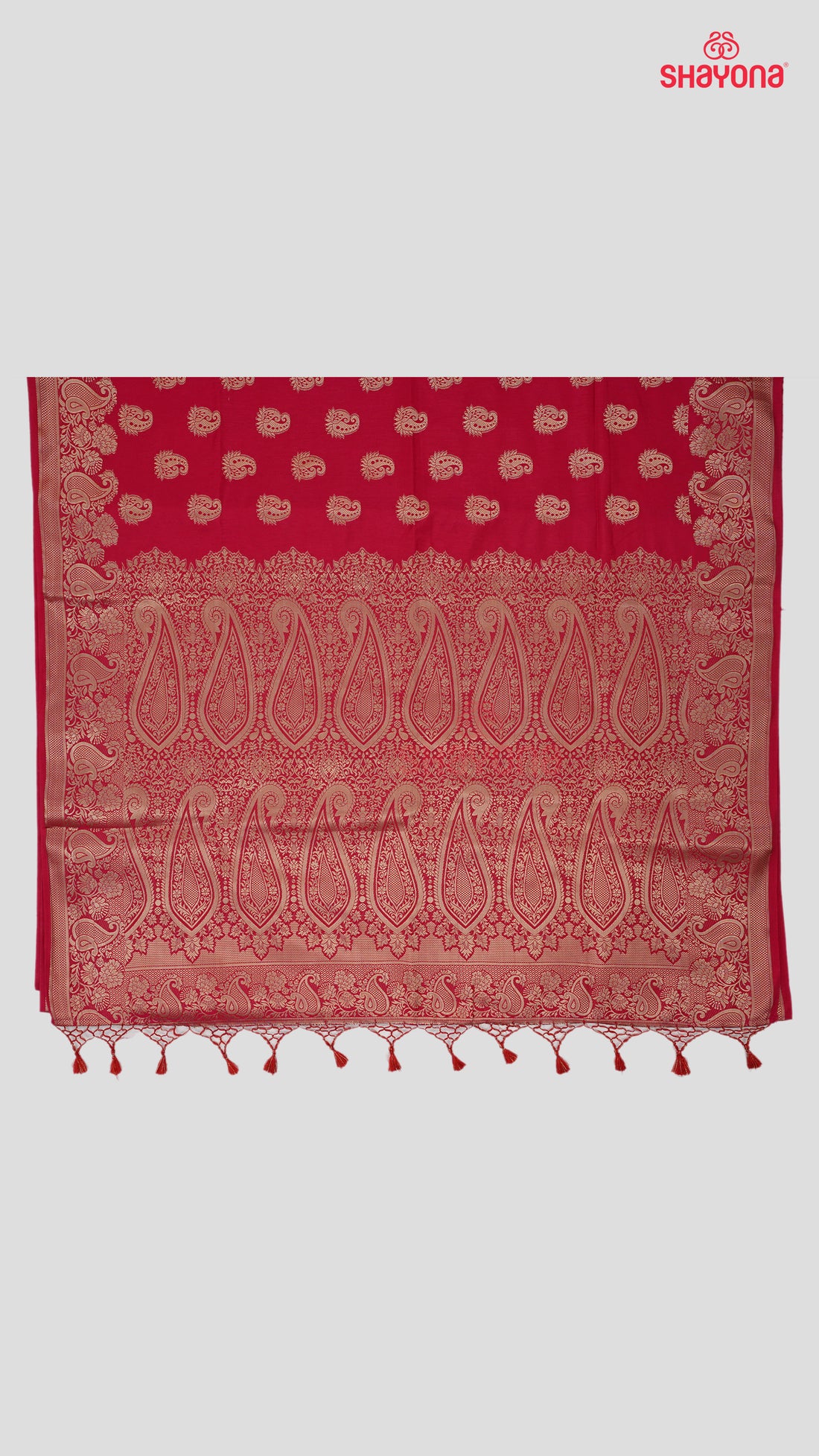 Cherry Crimson Banarasi Soft Silk Saree with Golden Butta & Nakshi Border