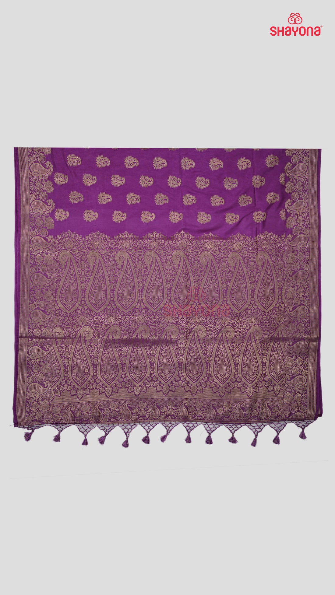 Purple Banarasi Soft Silk Saree with Golden Butta & Nakshi Border
