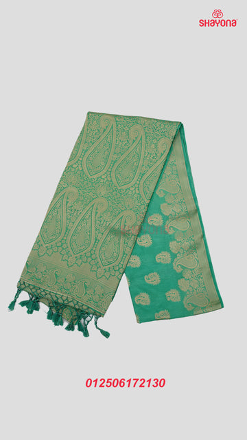 Medium Aqua Banarasi Soft Silk Saree with Golden Butta & Nakshi Border