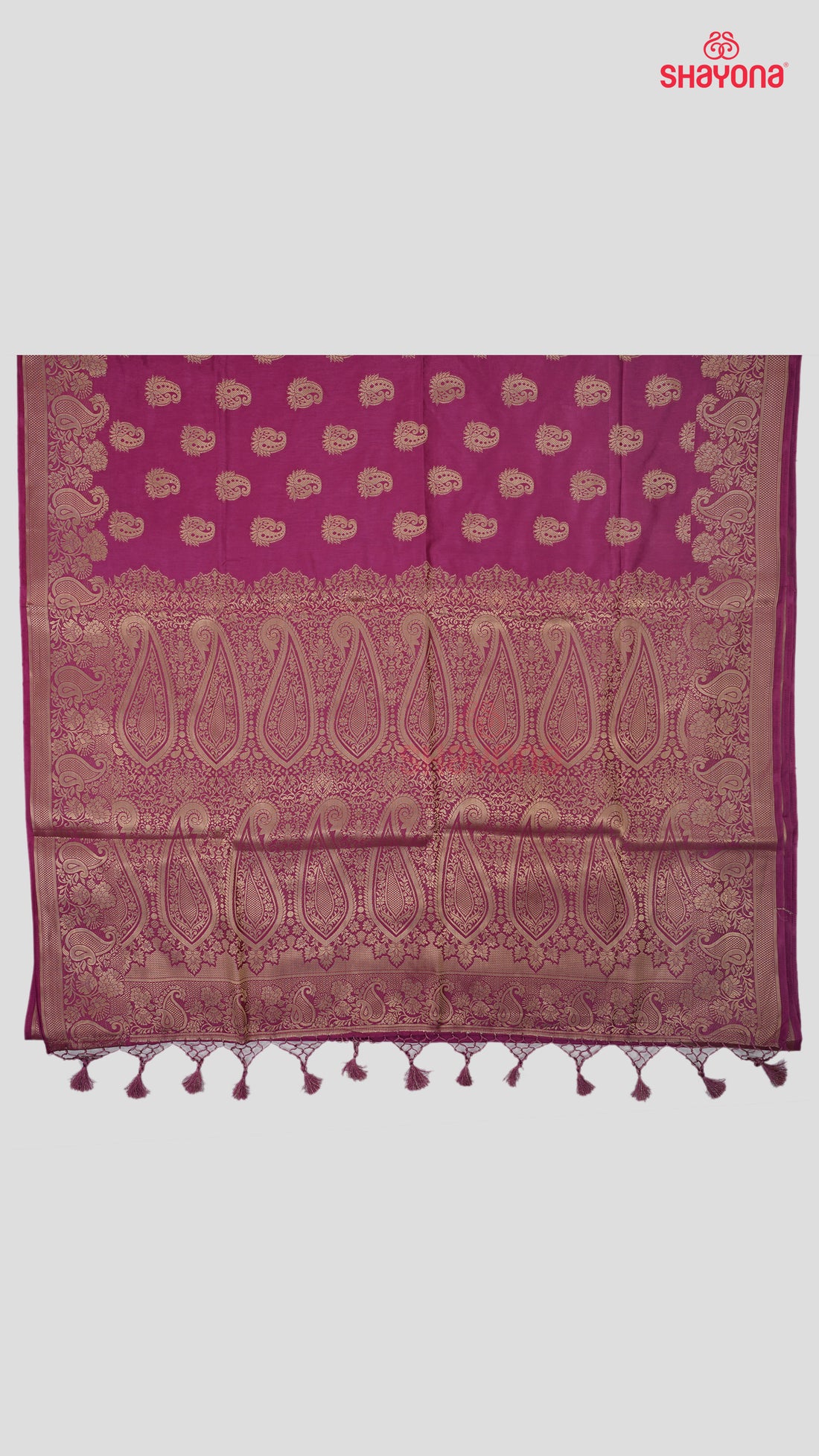 Magenta Banarasi Soft Silk Saree with Golden Butta & Nakshi Border