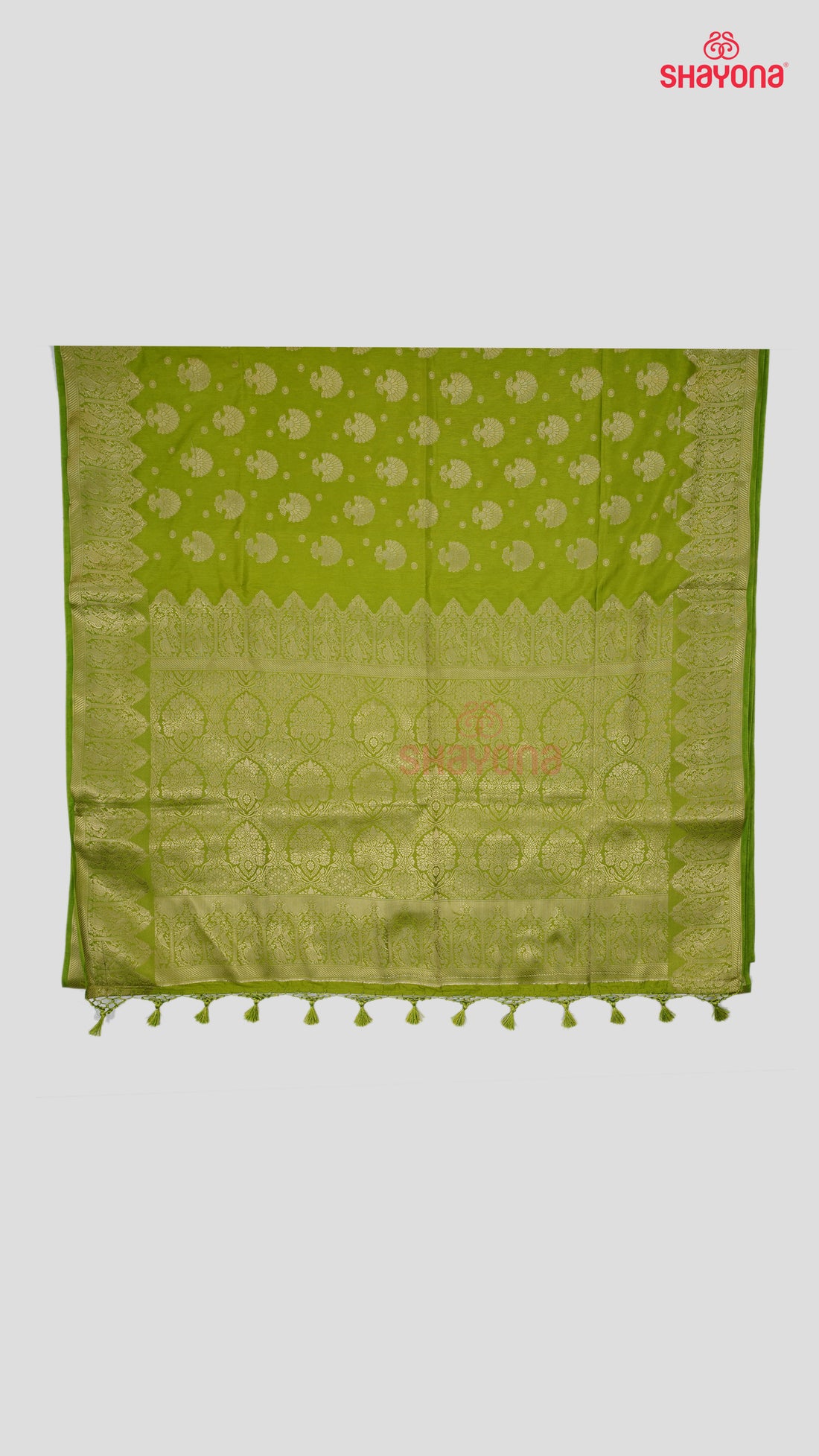 Dark Olive Banarasi Soft Silk Saree with Golden Butta & Nakshi Border