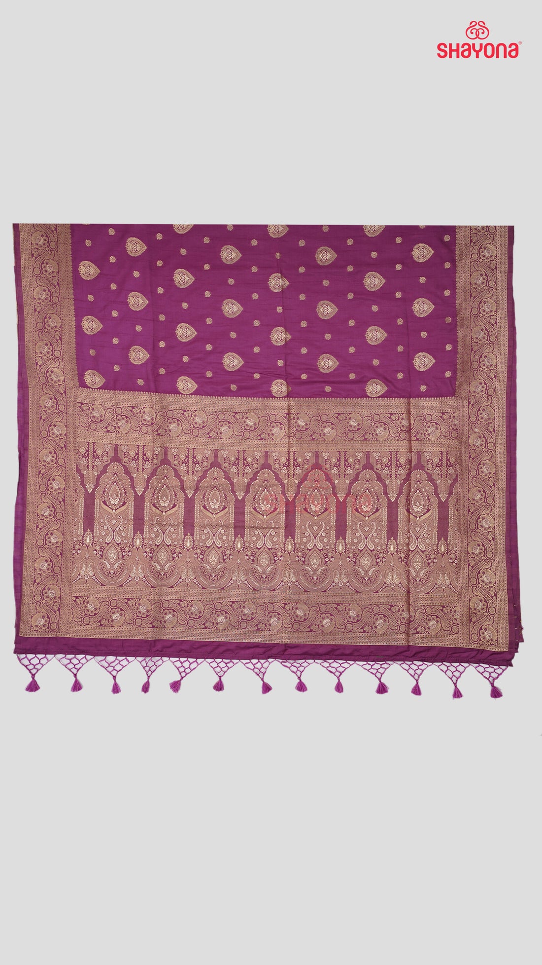 Magenta Banarasi Soft Silk Saree with Golden Butta, Butti & Nakshi Border