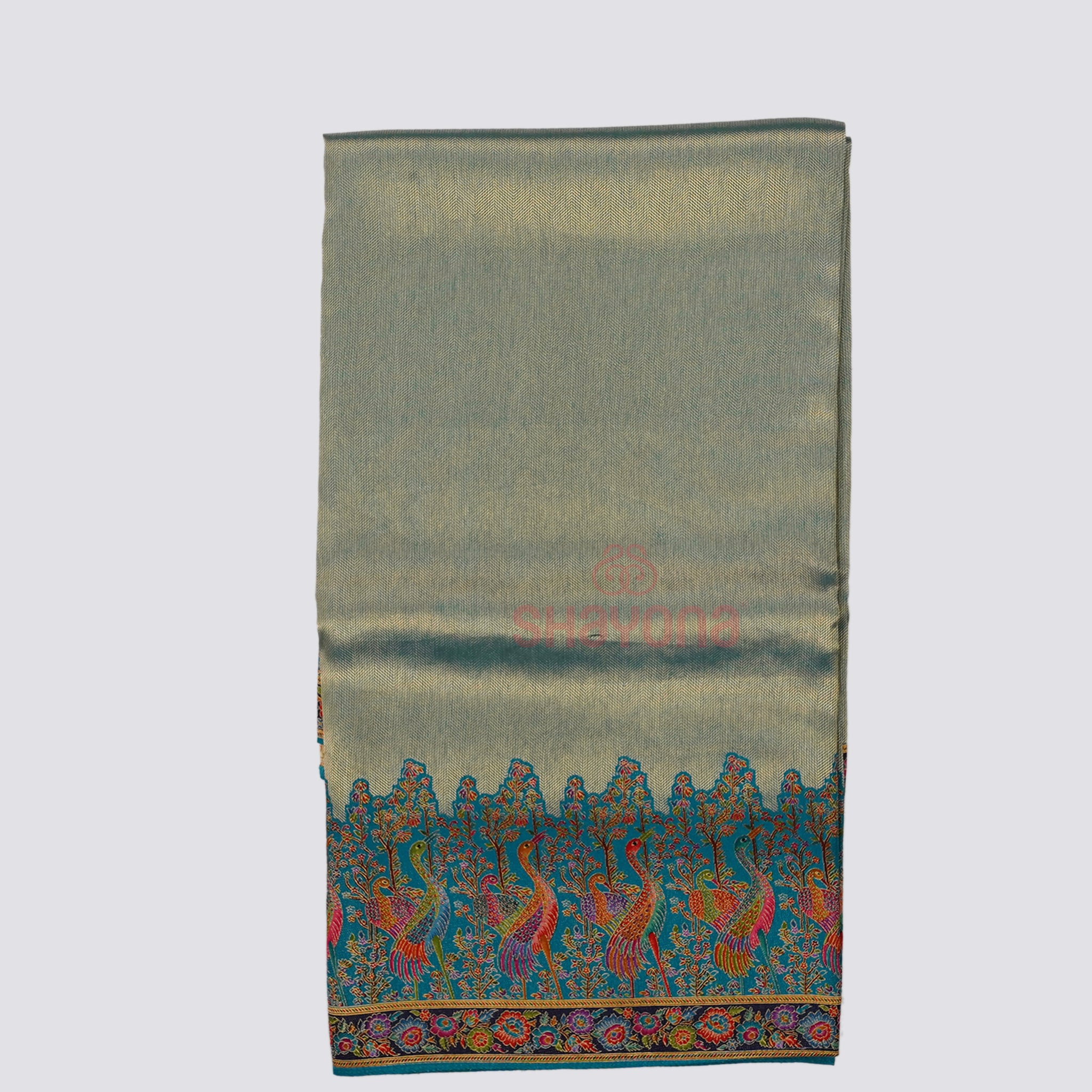 Cadet Blue Weaved Tissue Art Silk Saree