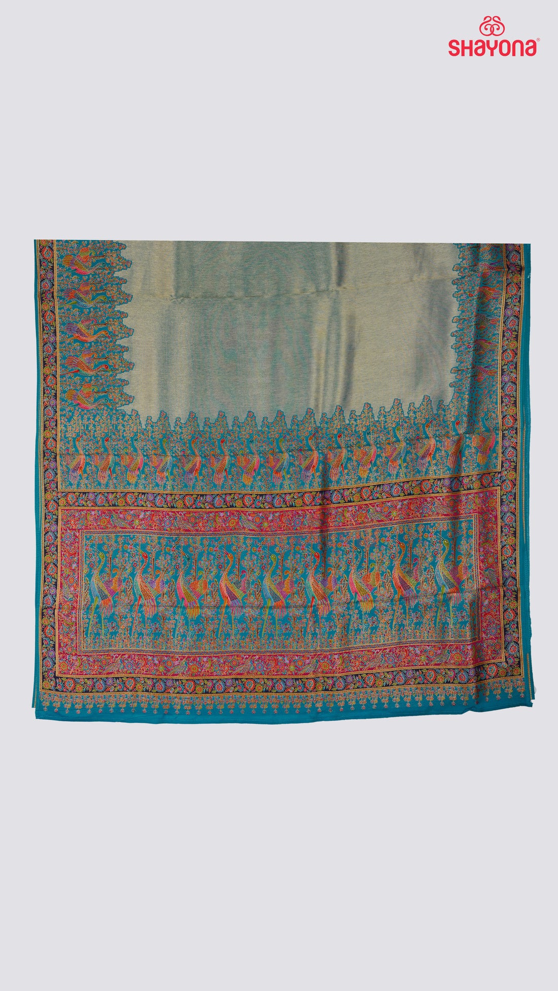 Cadet Blue Weaved Tissue Art Silk Saree