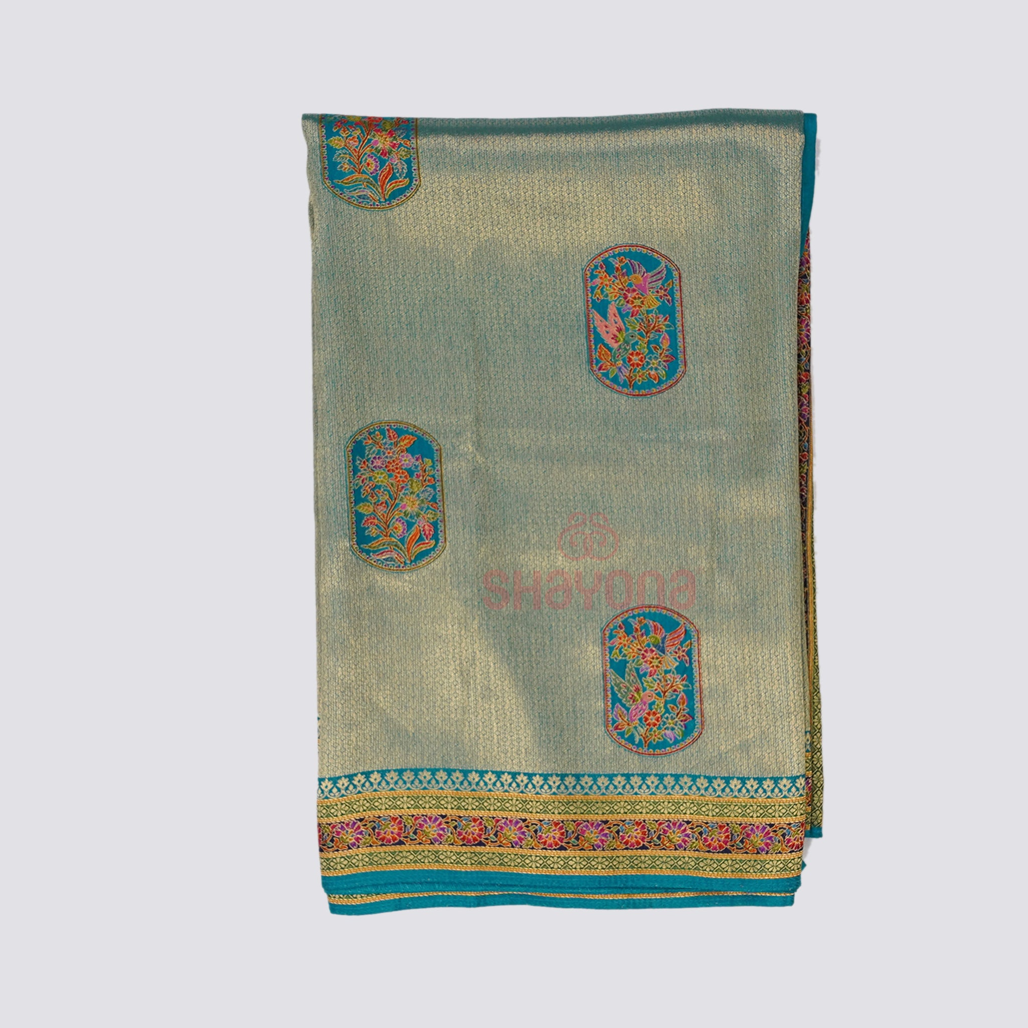 Cadet Blue Tissue Art Silk Saree