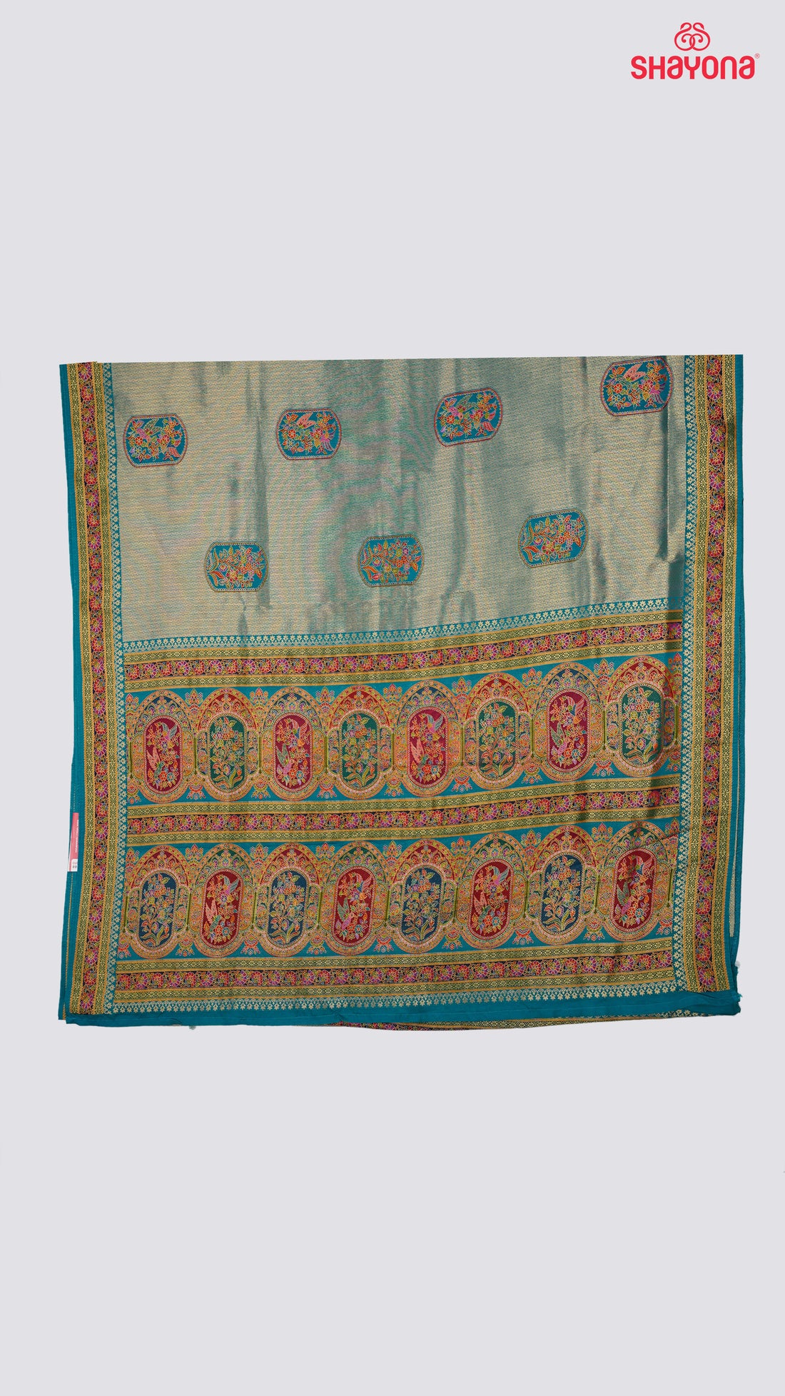 Cadet Blue Tissue Art Silk Saree