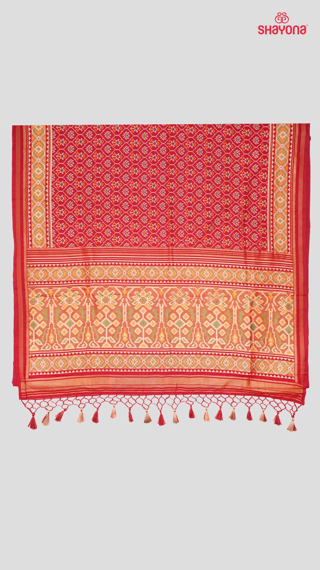 Red Artificial Silk Patola Saree with Jaal Weave, Nakshi Border & Heavy Pallav