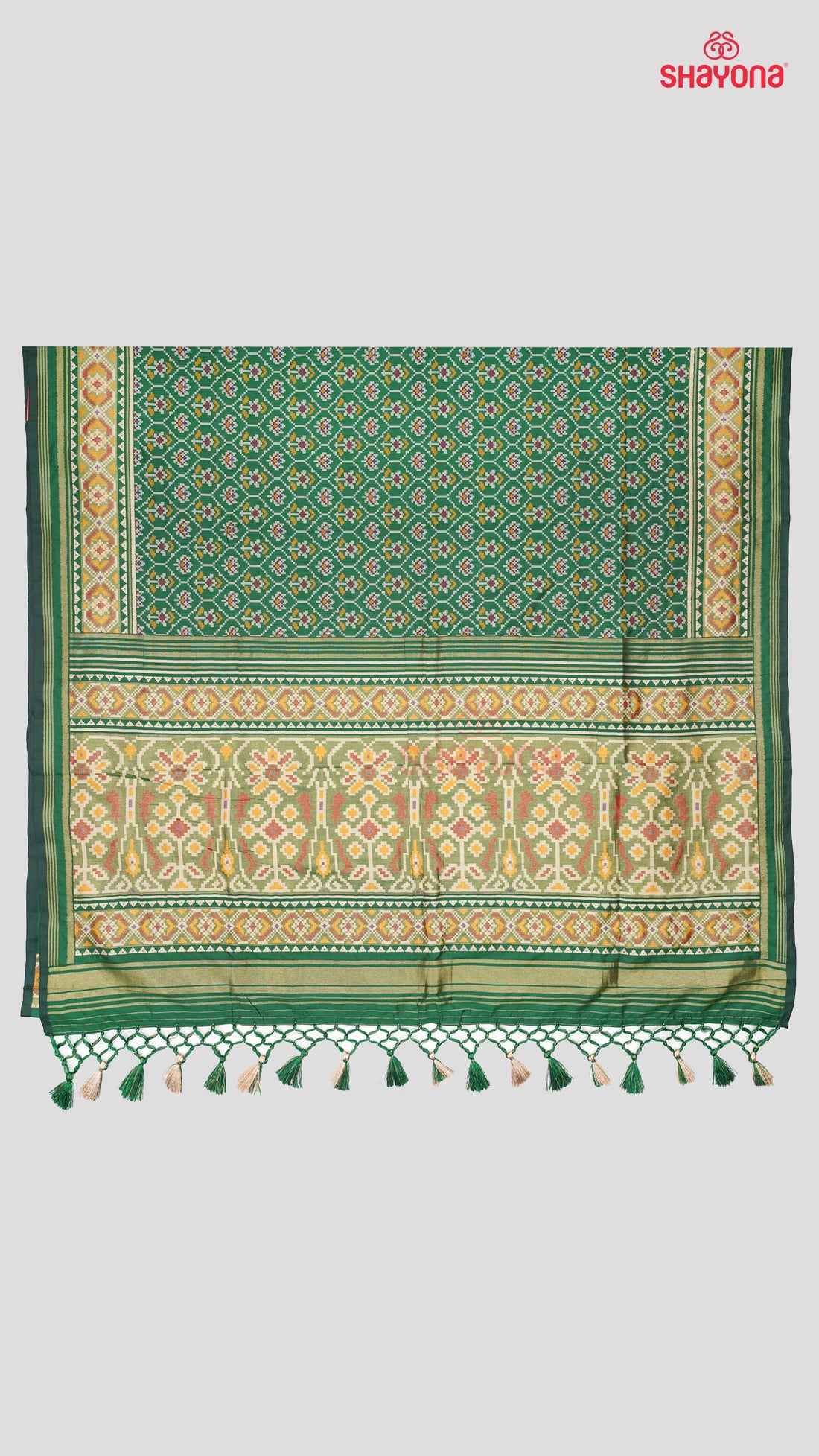 Dark Green Artificial Silk Patola Saree with Jaal Weave, Nakshi Border & Heavy Pallav