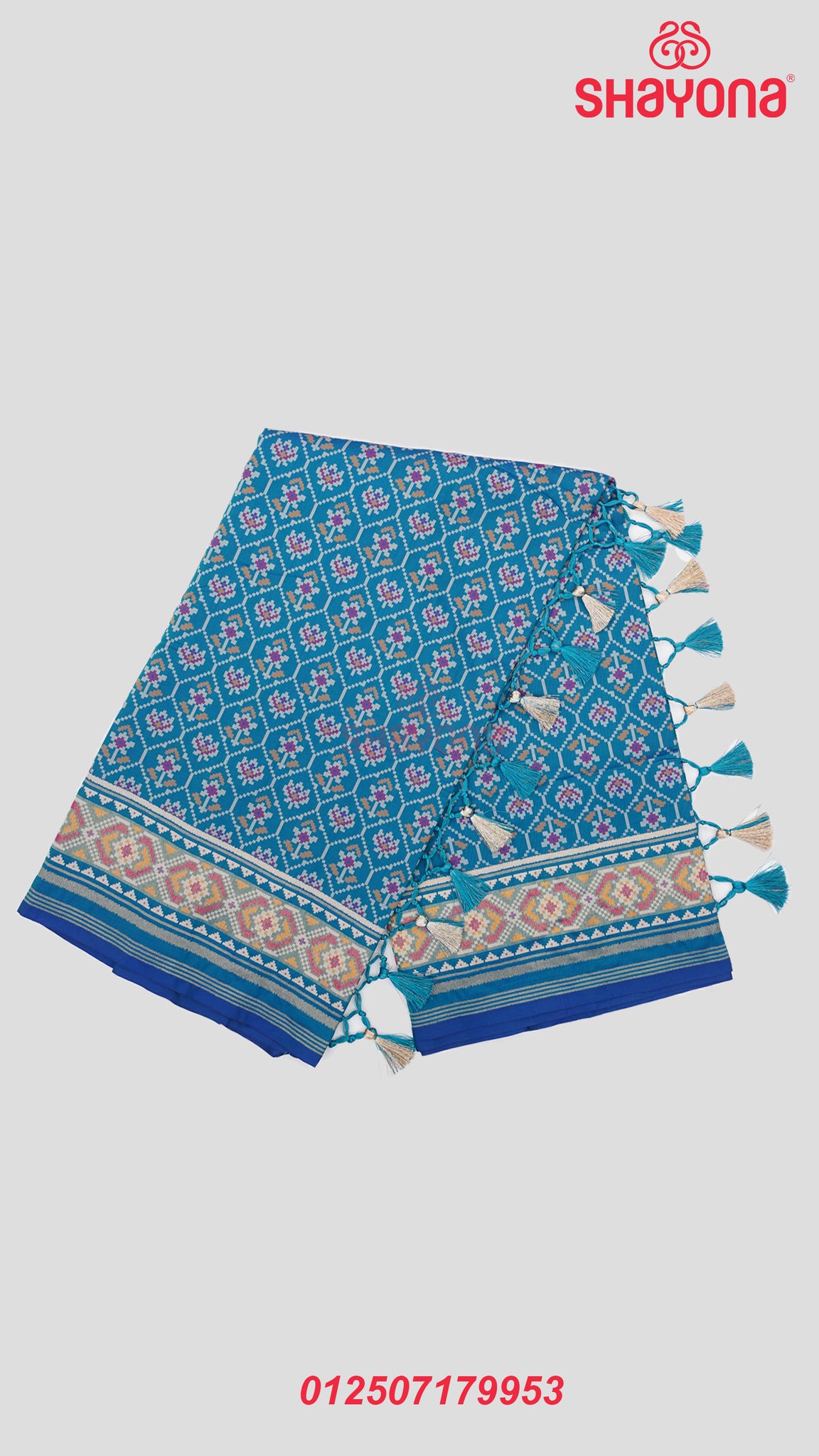 Steel Blue Artificial Powerloom Silk Thread Patola Saree with Heavy Pallav & Nakshi Border
