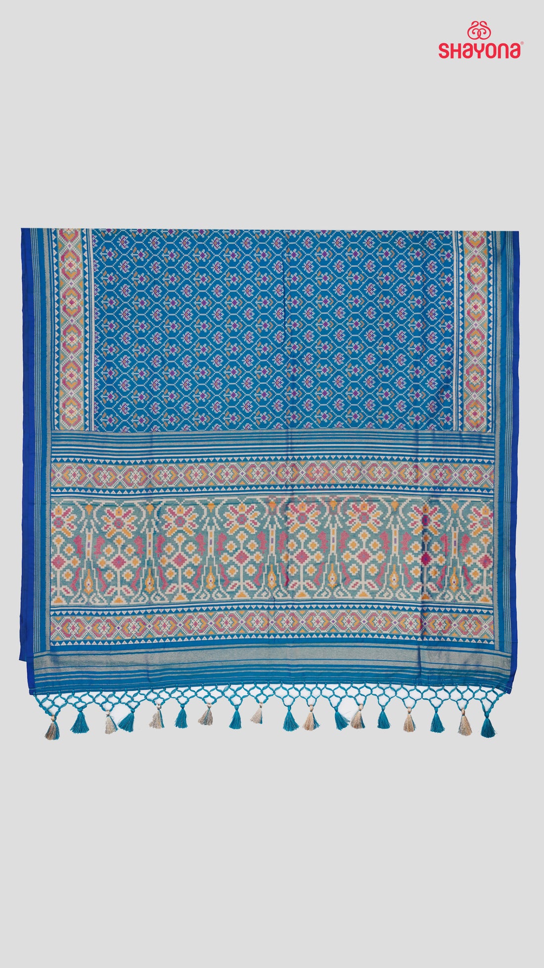 Steel Blue Artificial Powerloom Silk Thread Patola Saree with Heavy Pallav & Nakshi Border