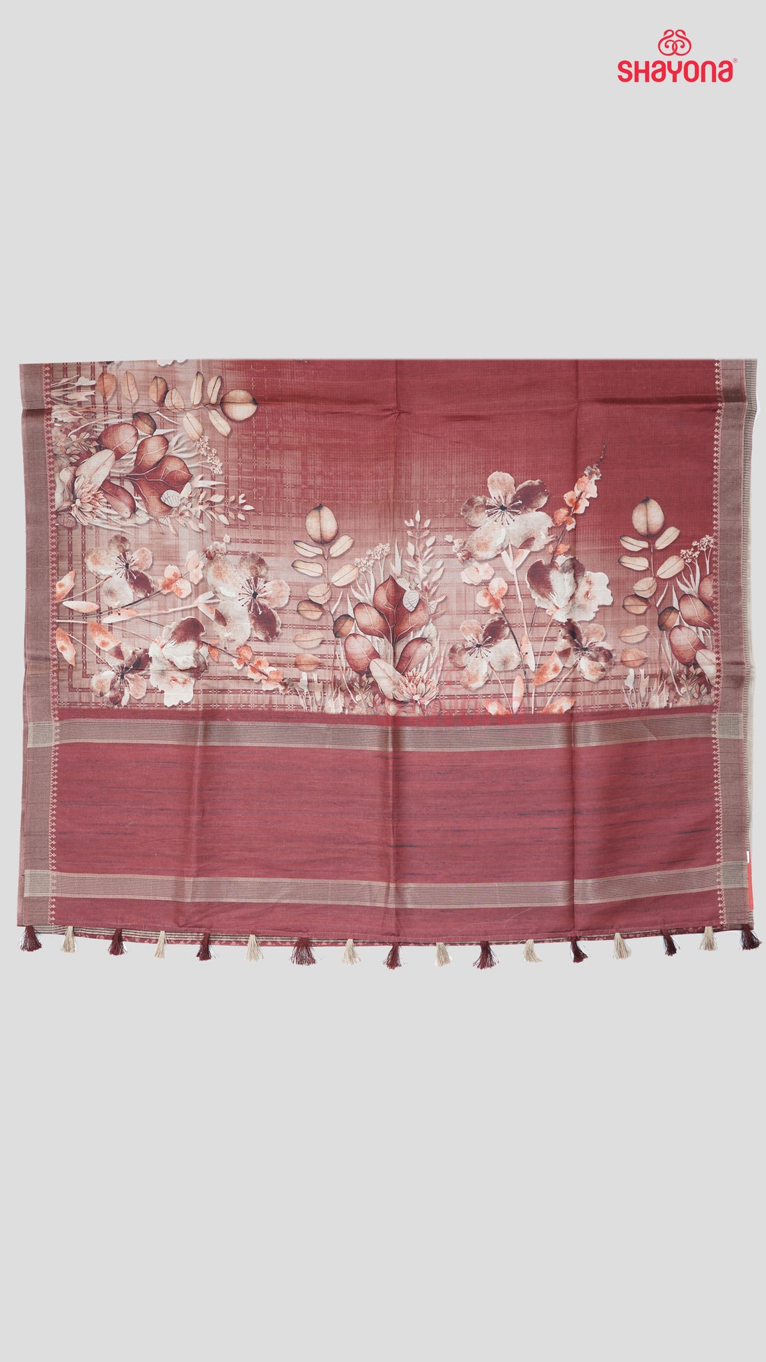 Dark Rose Gold Tussa Cotton Saree – Elegant Ethnic Charm
