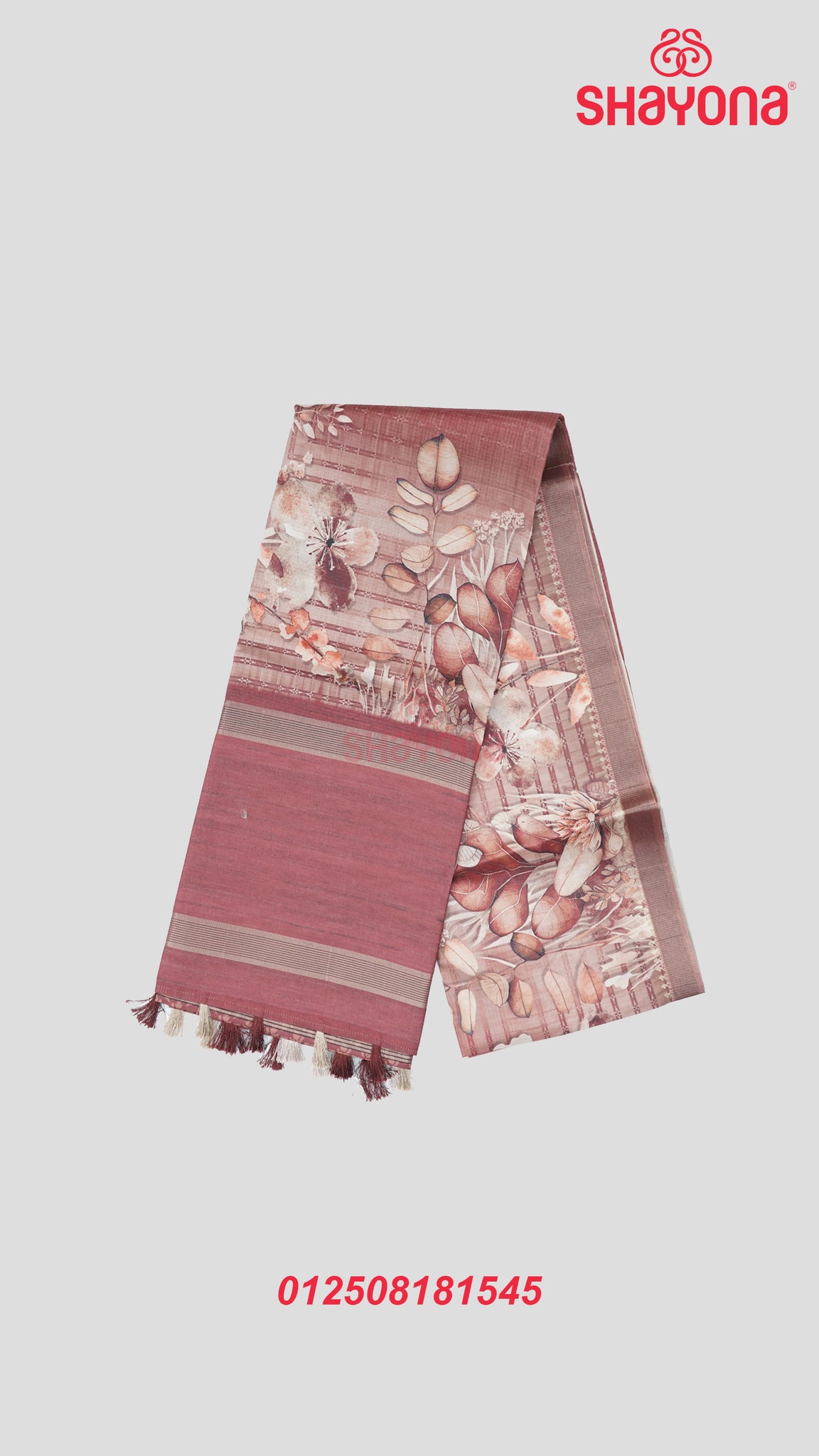 Dark Rose Gold Tussa Cotton Saree – Graceful Elegance with Vibrant Prints