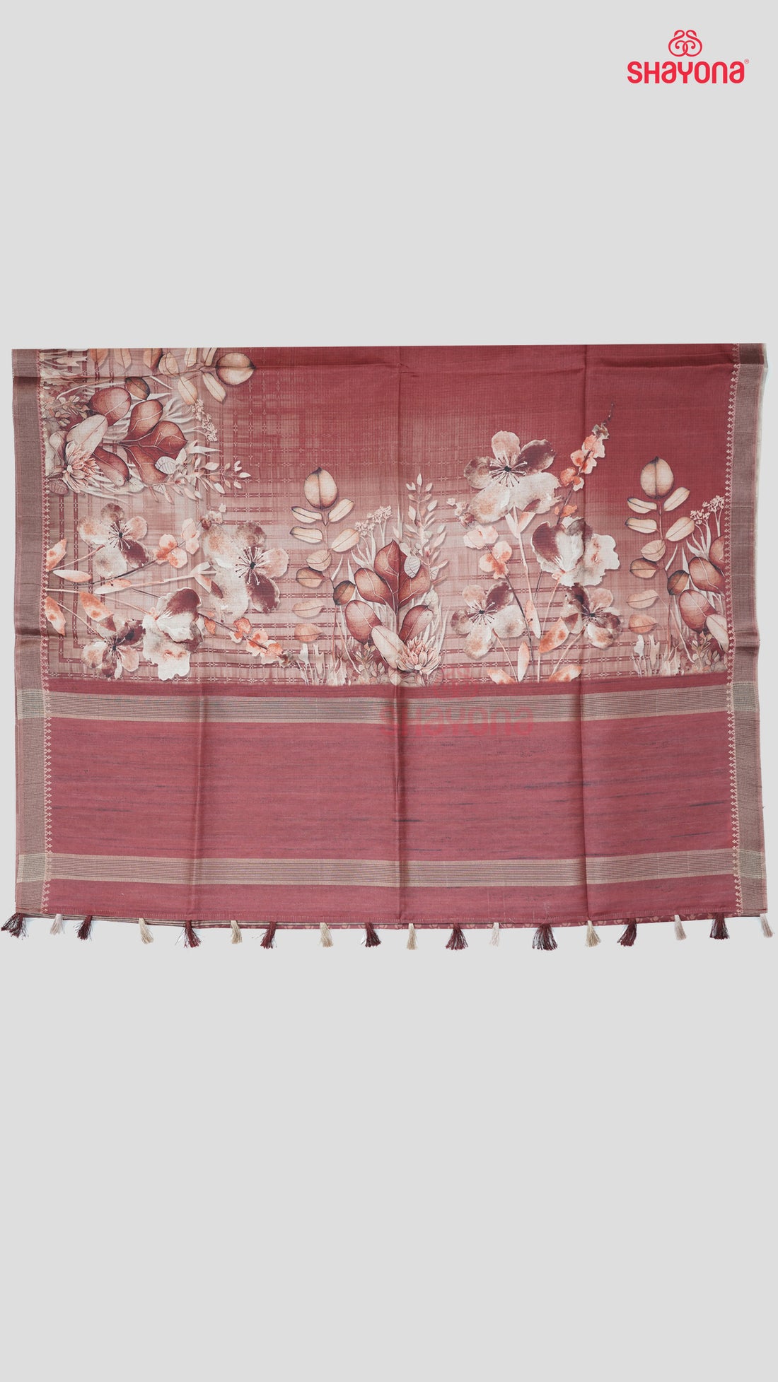 Dark Rose Gold Tussa Cotton Saree – Graceful Elegance with Vibrant Prints