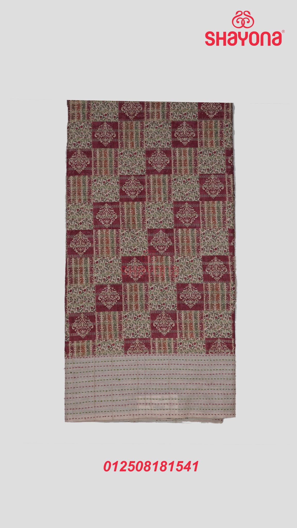 Rose Gold & Multicolor Tussa-Based Cotton Saree with Chanderi Checks & Digital Print