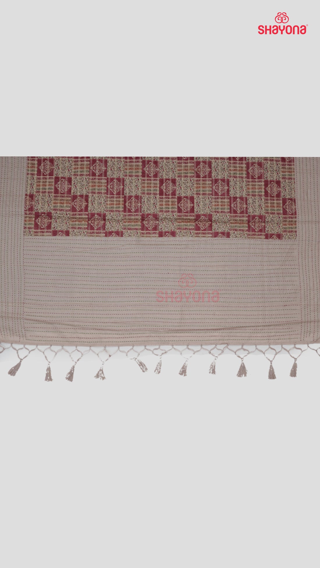 Rose Gold & Multicolor Tussa-Based Cotton Saree with Chanderi Checks & Digital Print