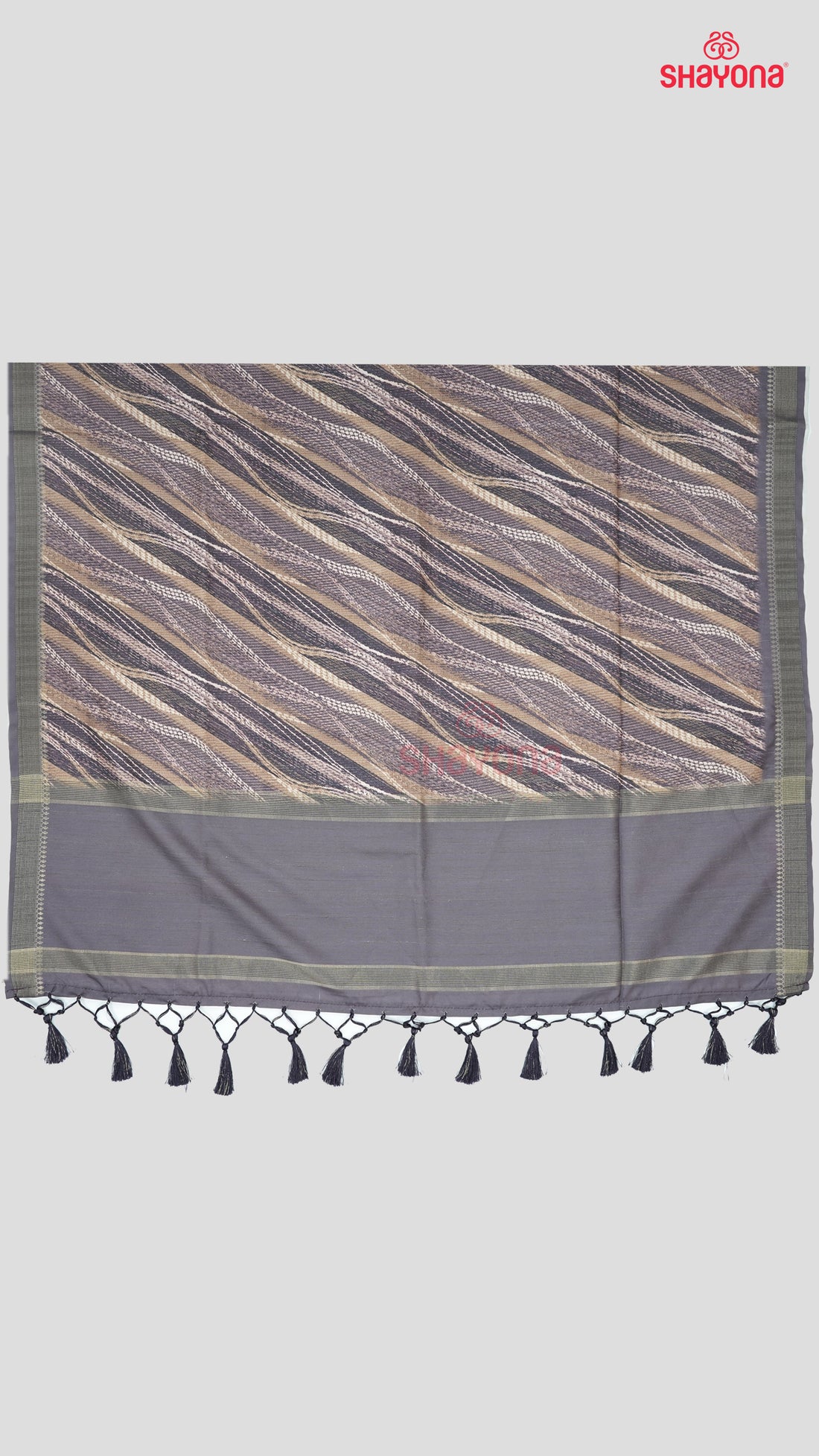 Light Black Weaved Tussa Cotton Saree with Multicoloured Diagonal Leheriya Jaal