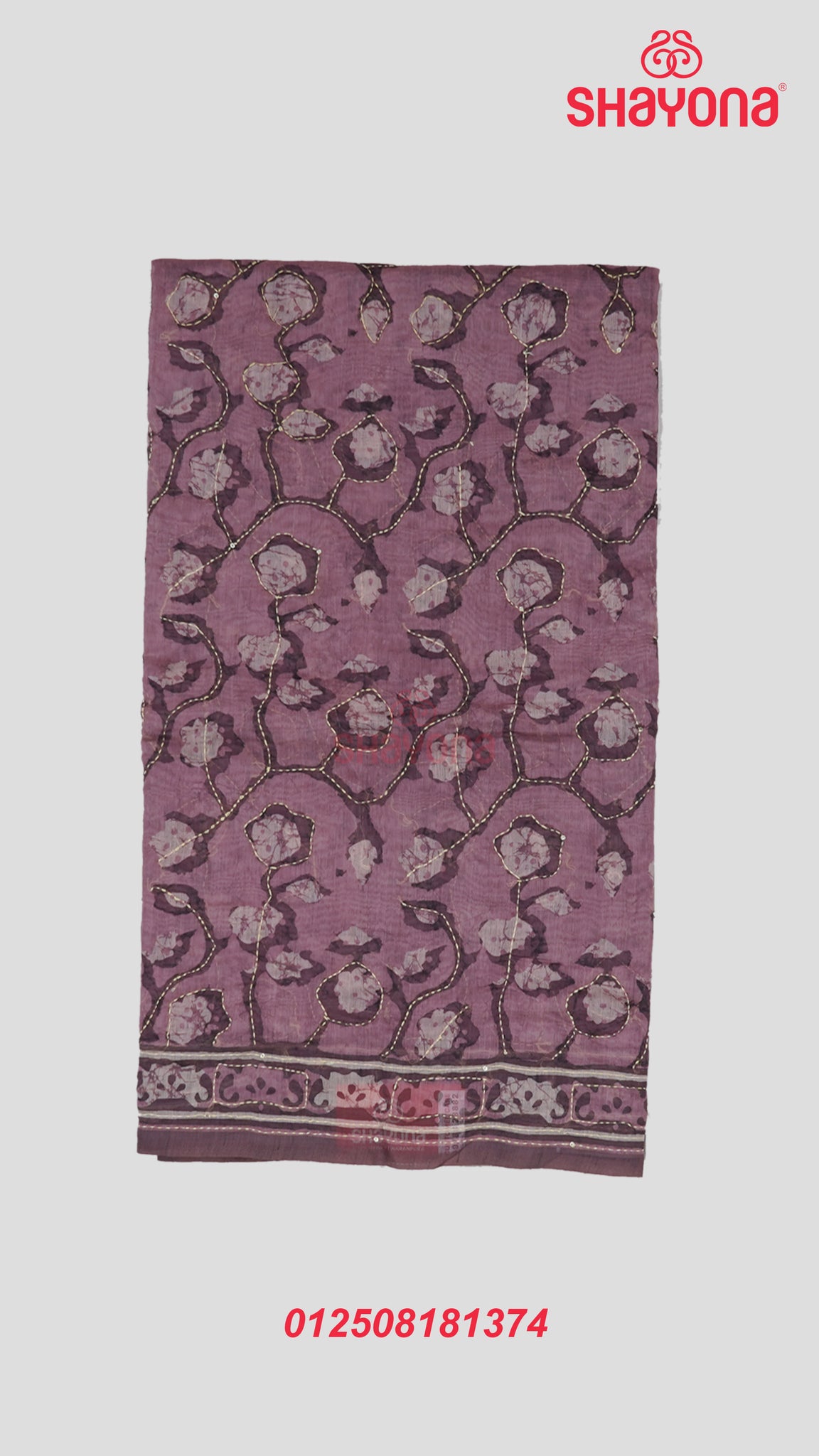 Medium Onion-Coloured Tussa-Based Cotton Saree with Digital Printed Butti & Katha Work