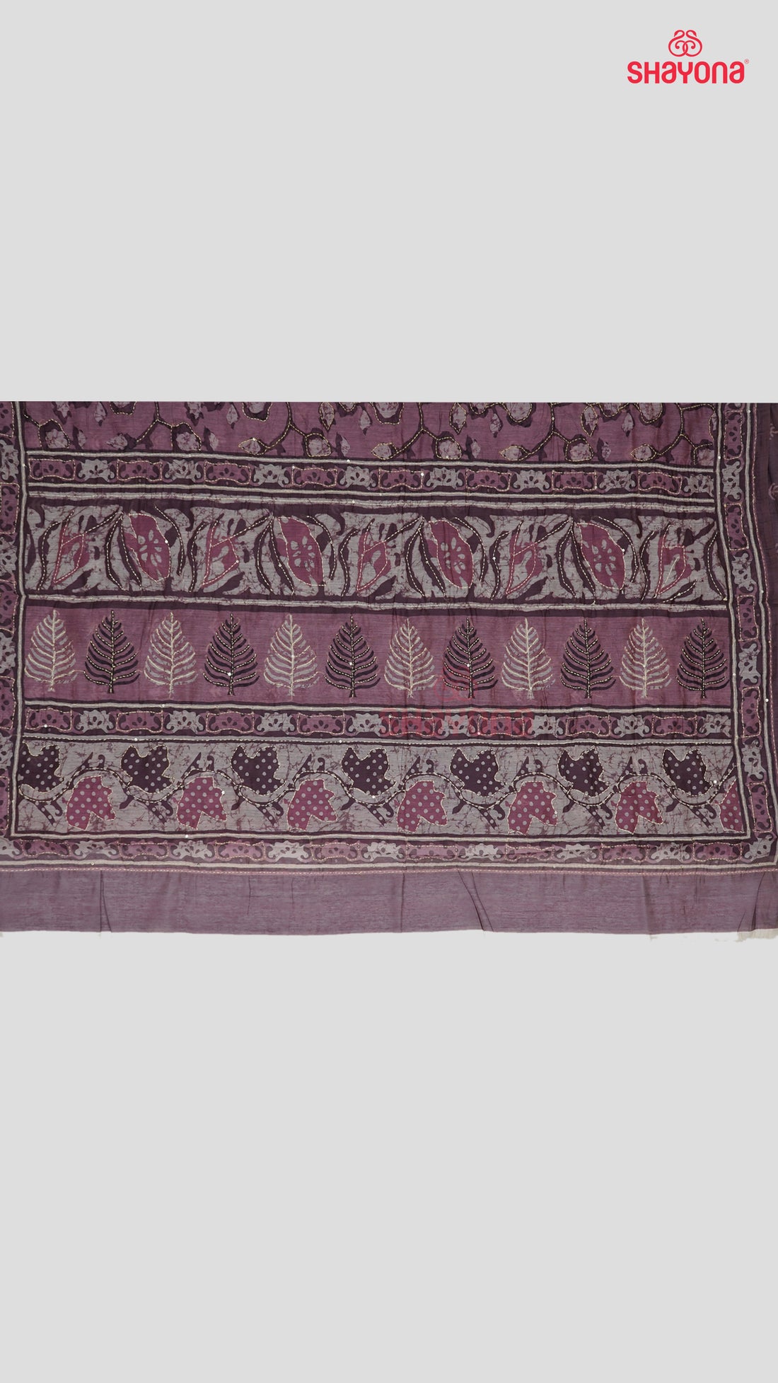 Medium Onion-Coloured Tussa-Based Cotton Saree with Digital Printed Butti & Katha Work