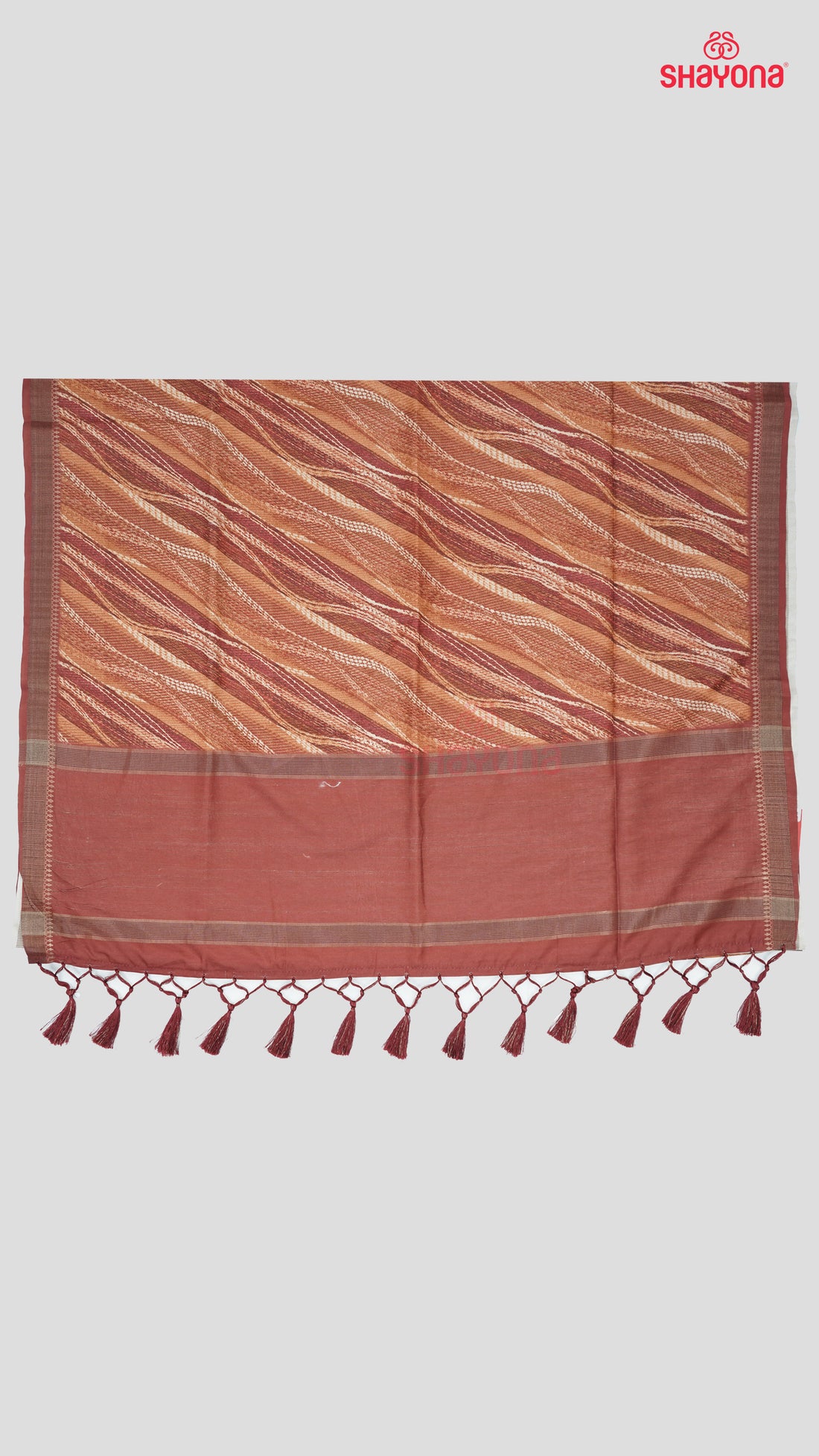 Rosy Brown Tussa Cotton Saree with Diagonal Waves Jaal