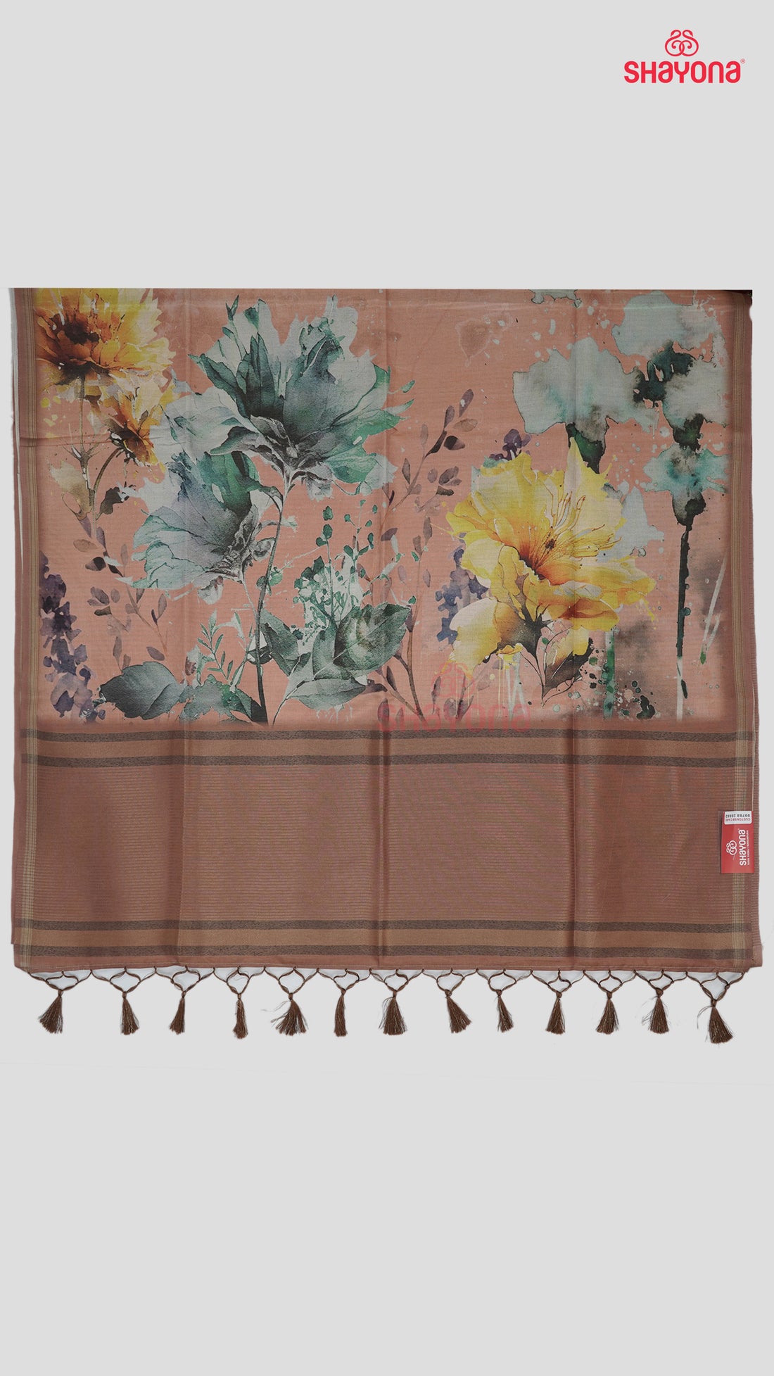 Light Peach Tussa Cotton Saree – Soft Elegance with Vibrant Prints