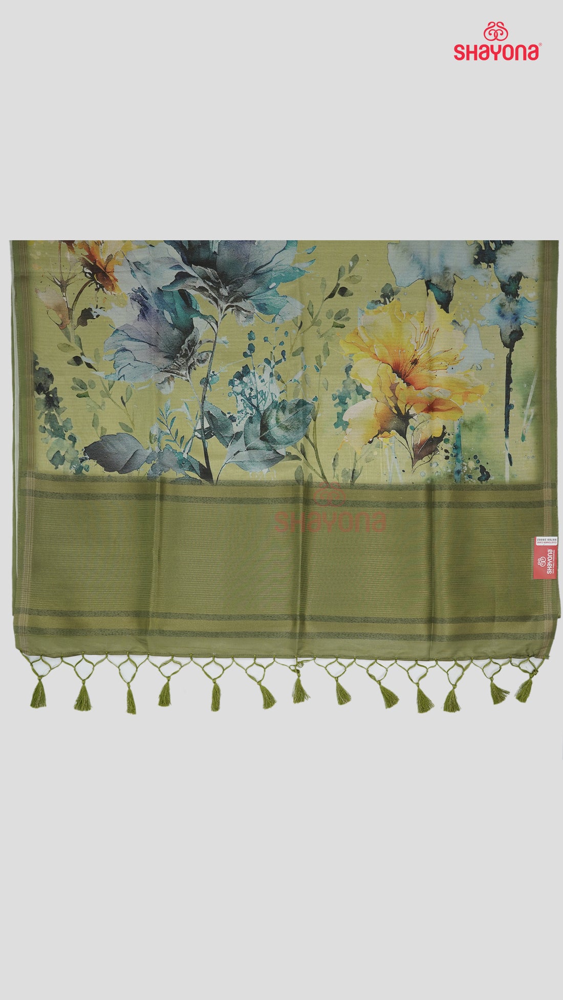 Dark Olive Tussa Cotton Saree – Timeless Elegance with Vibrant Prints