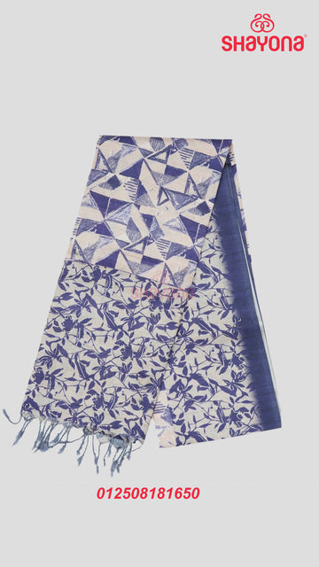 Light Indigo Weaved Tussa Based Cotton Saree