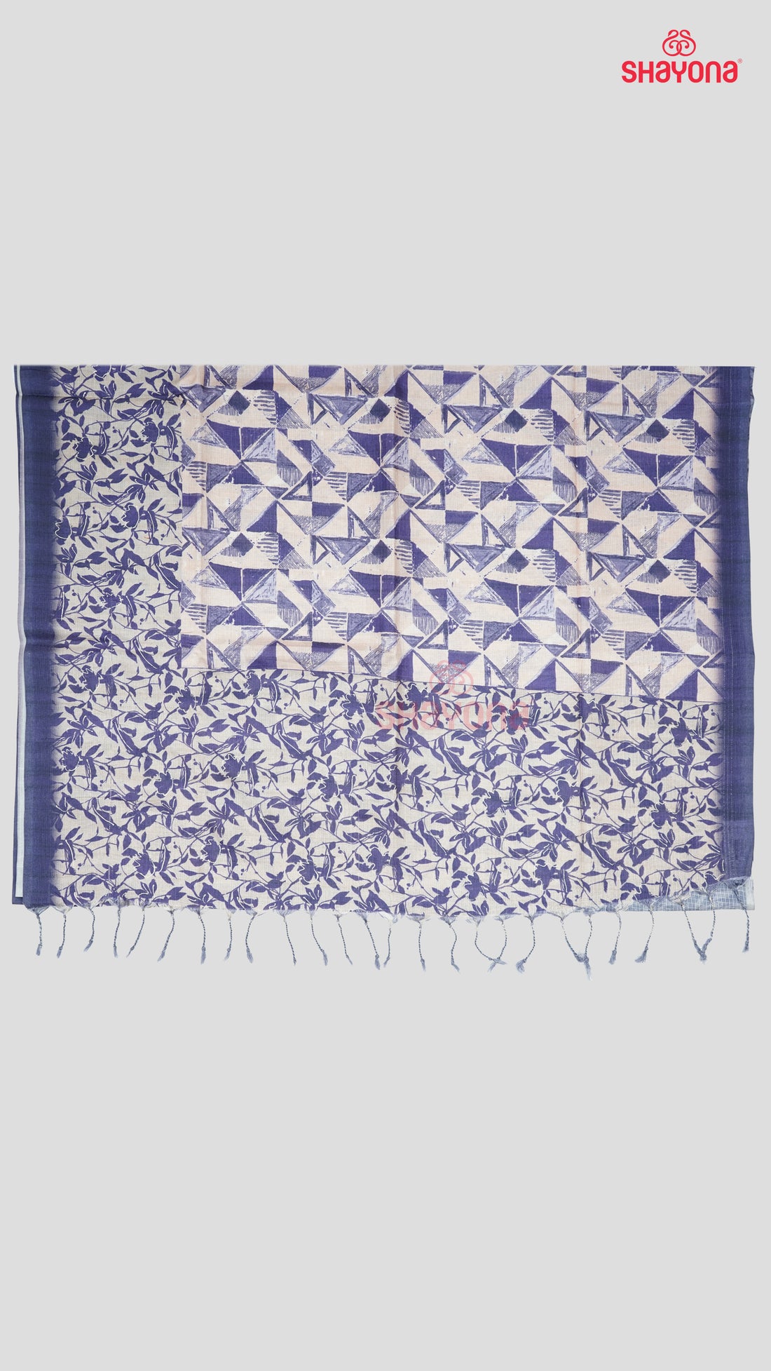 Light Indigo Weaved Tussa Based Cotton Saree