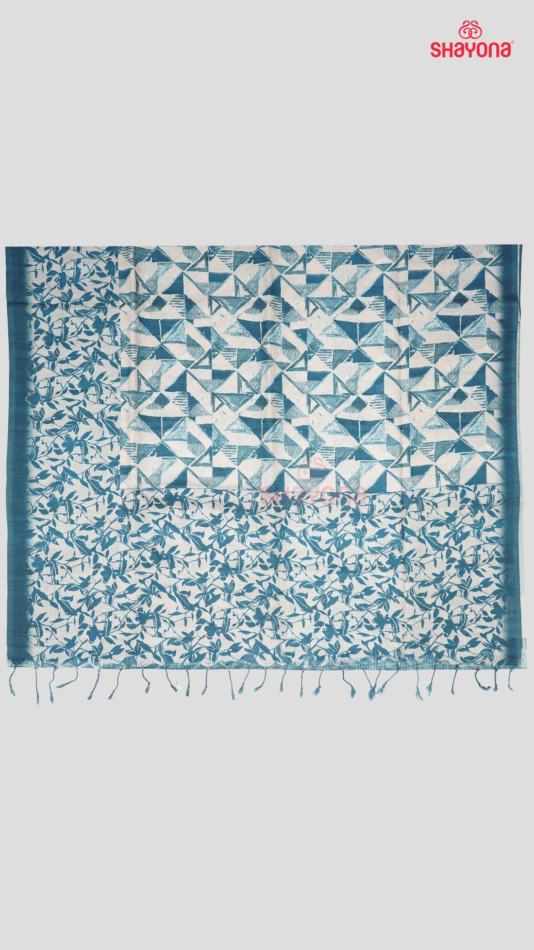 Dark Steel Blue Weaved Tussa Based Cotton Saree