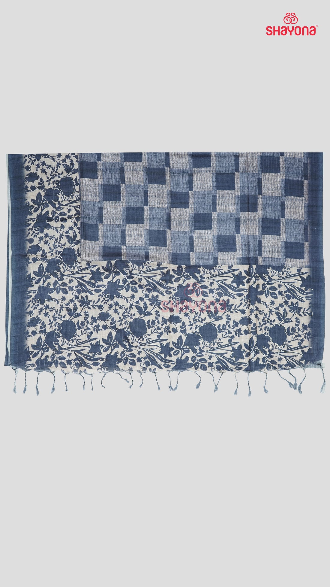Dark Navy Blue Tussa Cotton Saree – Elegant Weaves with Modern Prints