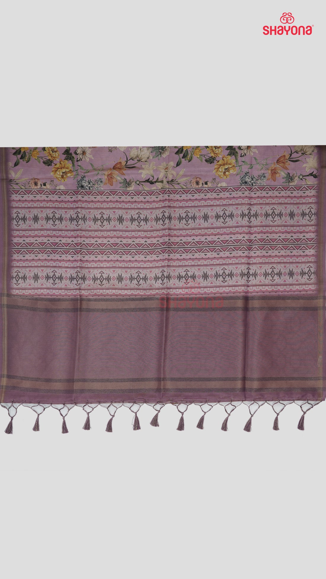 Dark & Light Lavender Tussa Cotton Saree with Geometric & Floral Jaal