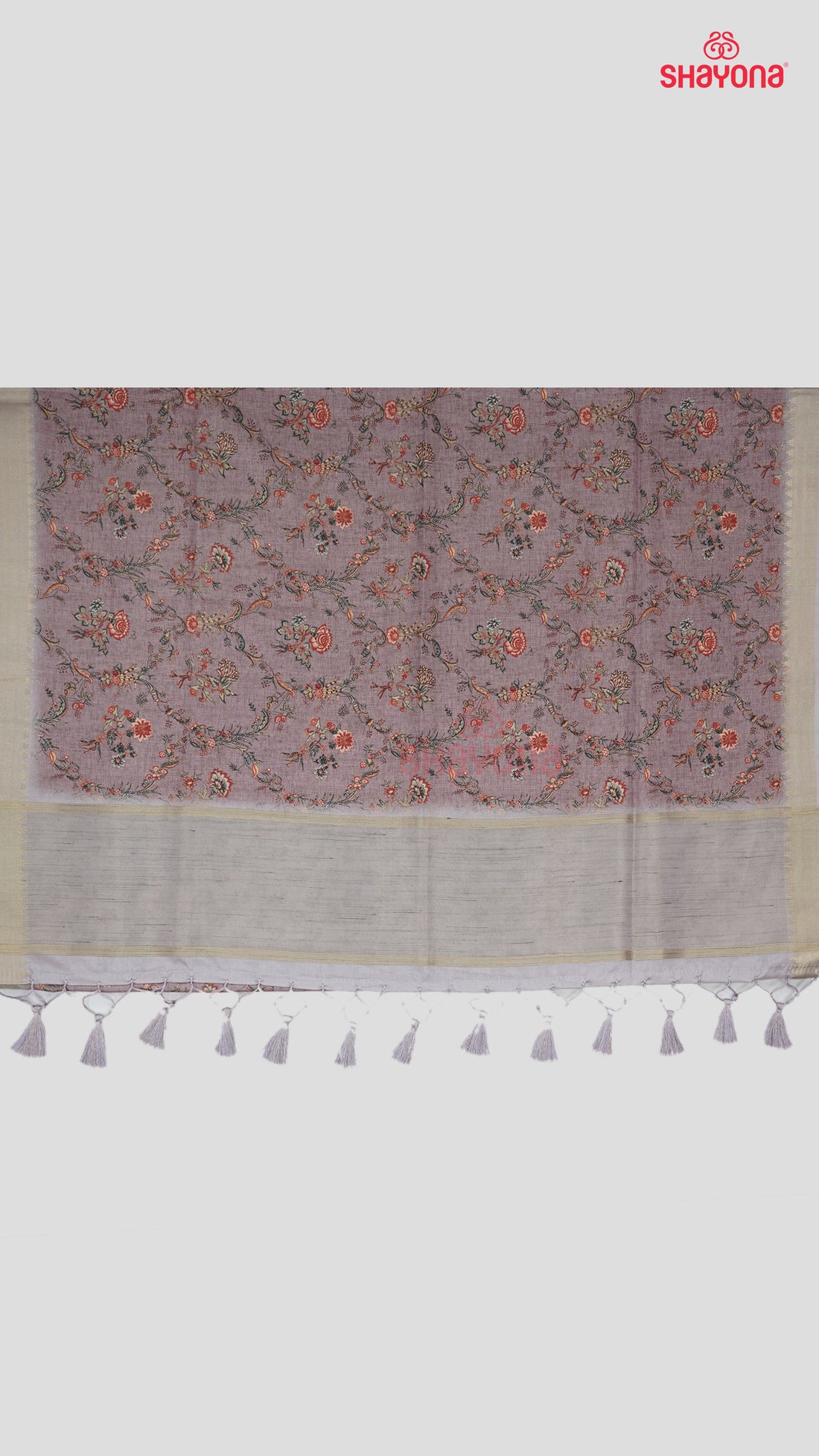 Dark & Light Lavander Floral Jaal Tussa Cotton Saree – A Symphony in Pastels