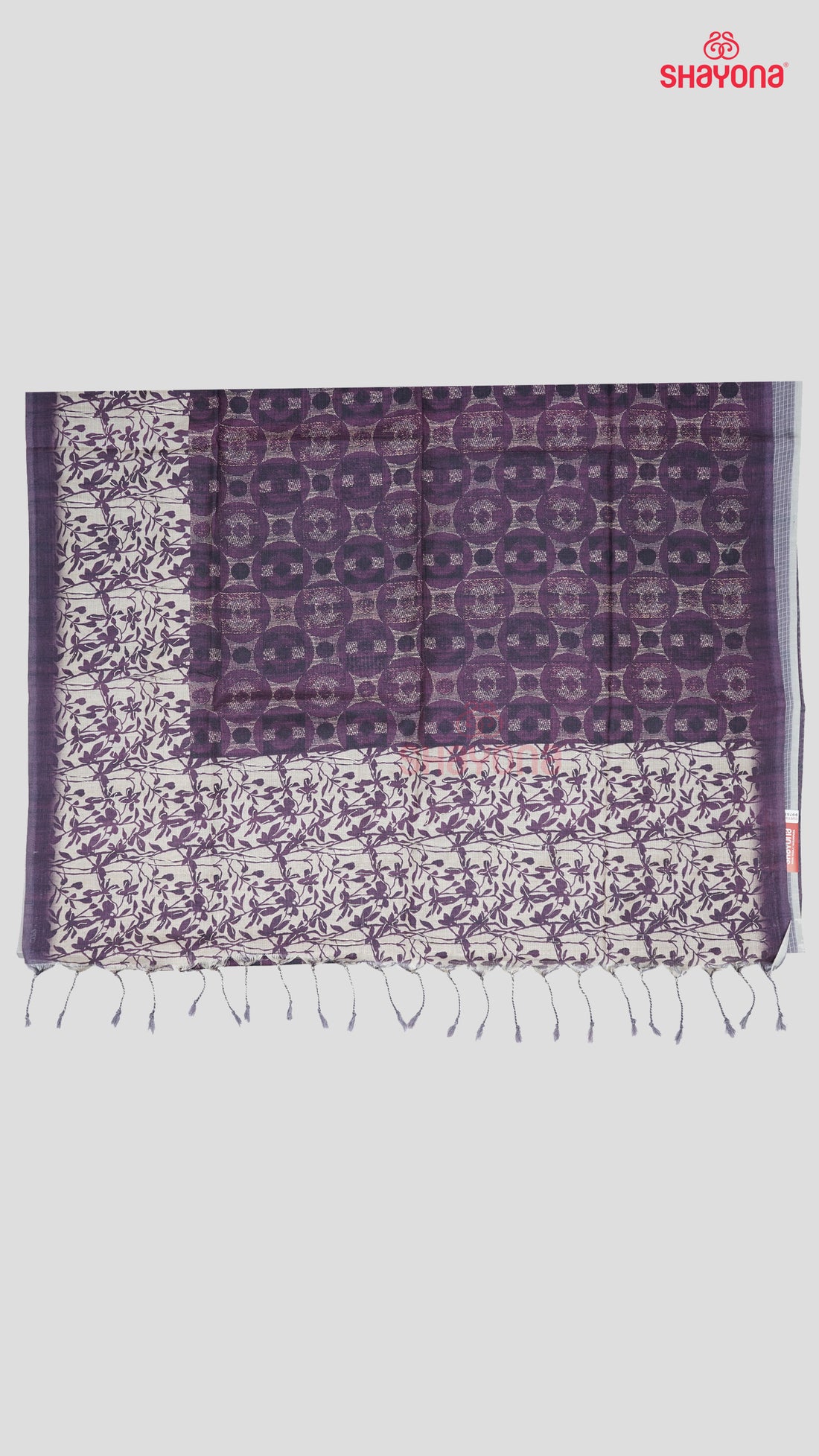 Dark Purple Tussa Cotton Saree – Elegant Weaves with Modern Prints
