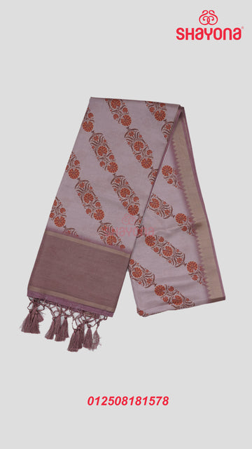 Dark Lavender & Light Lavender Tussa Cotton Saree with Multicoloured Floral Butta in Leheriya Pattern