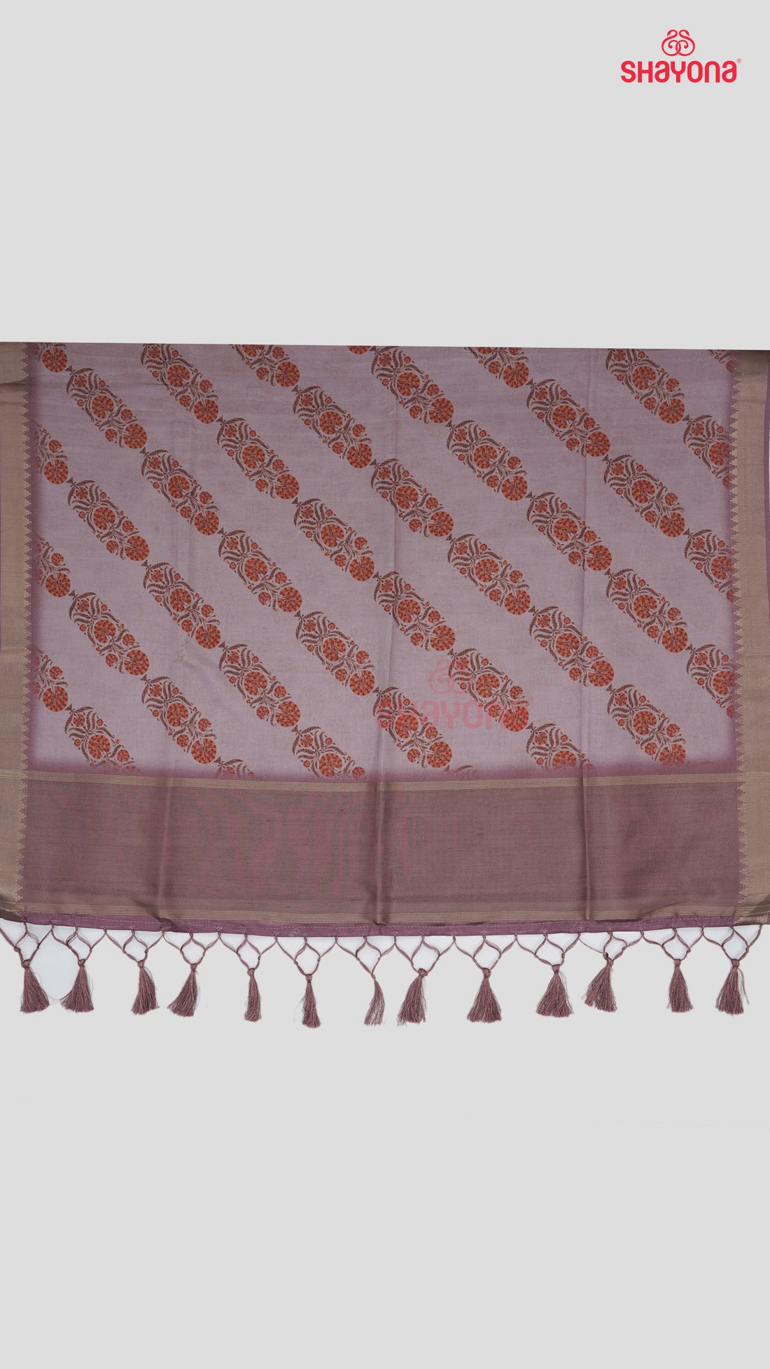 Dark Lavender & Light Lavender Tussa Cotton Saree with Multicoloured Floral Butta in Leheriya Pattern
