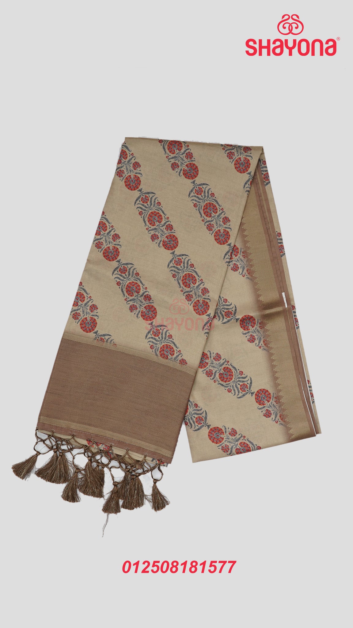 Light Gold & Sage Green Tussa Cotton Saree with Multicoloured Floral Butta in Leheriya Pattern