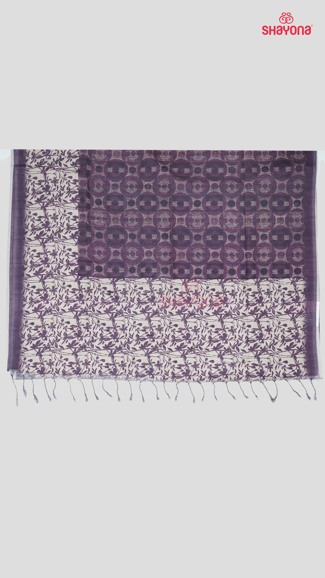 Dark Purple Tussa Cotton Saree – Classic Elegance with Contemporary Prints