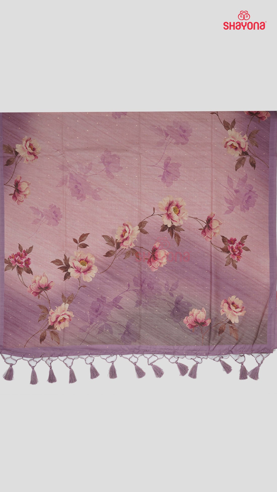 Pink & Lavander Tussa Cotton Saree with Digital Floral Pallav & Plain Gala
