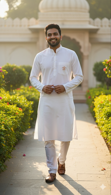 White kurta and pant for BAPS temple