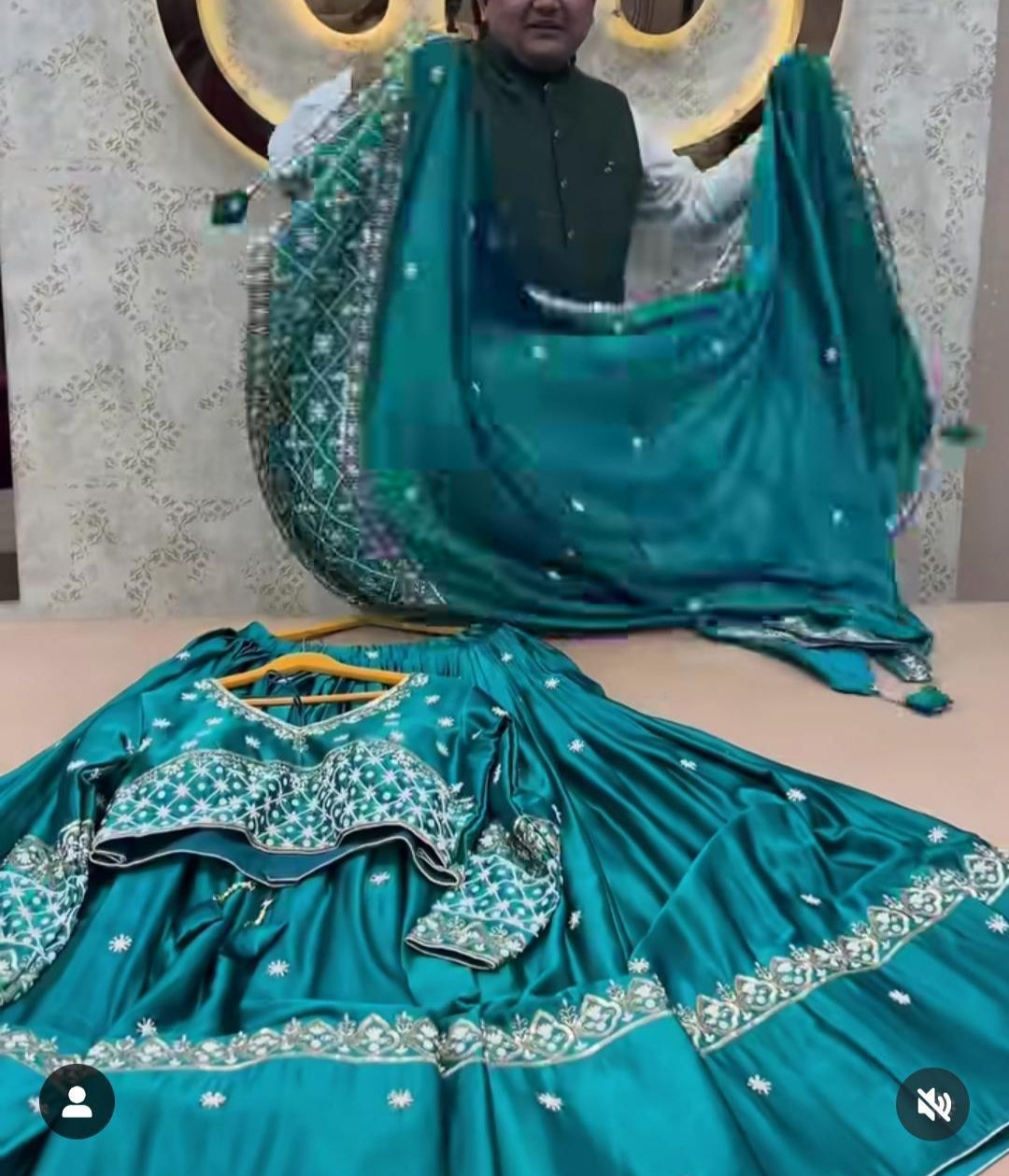 BLACK - CADET BLUE GAJJI SILK CHANIYA CHOLI