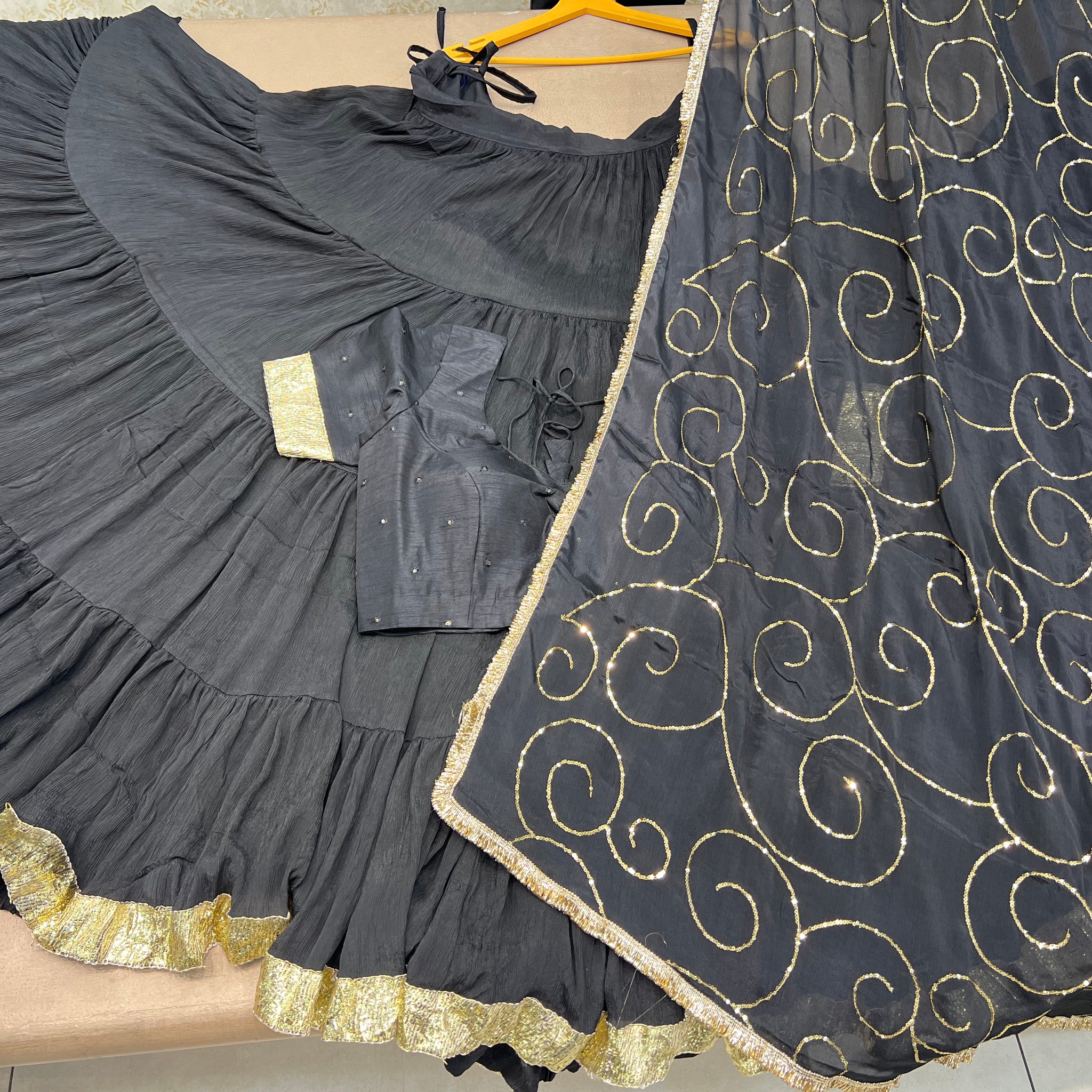 LIGHT BLACK (ENO SAFFRON) CHIFFON CHANIYA CHOLI