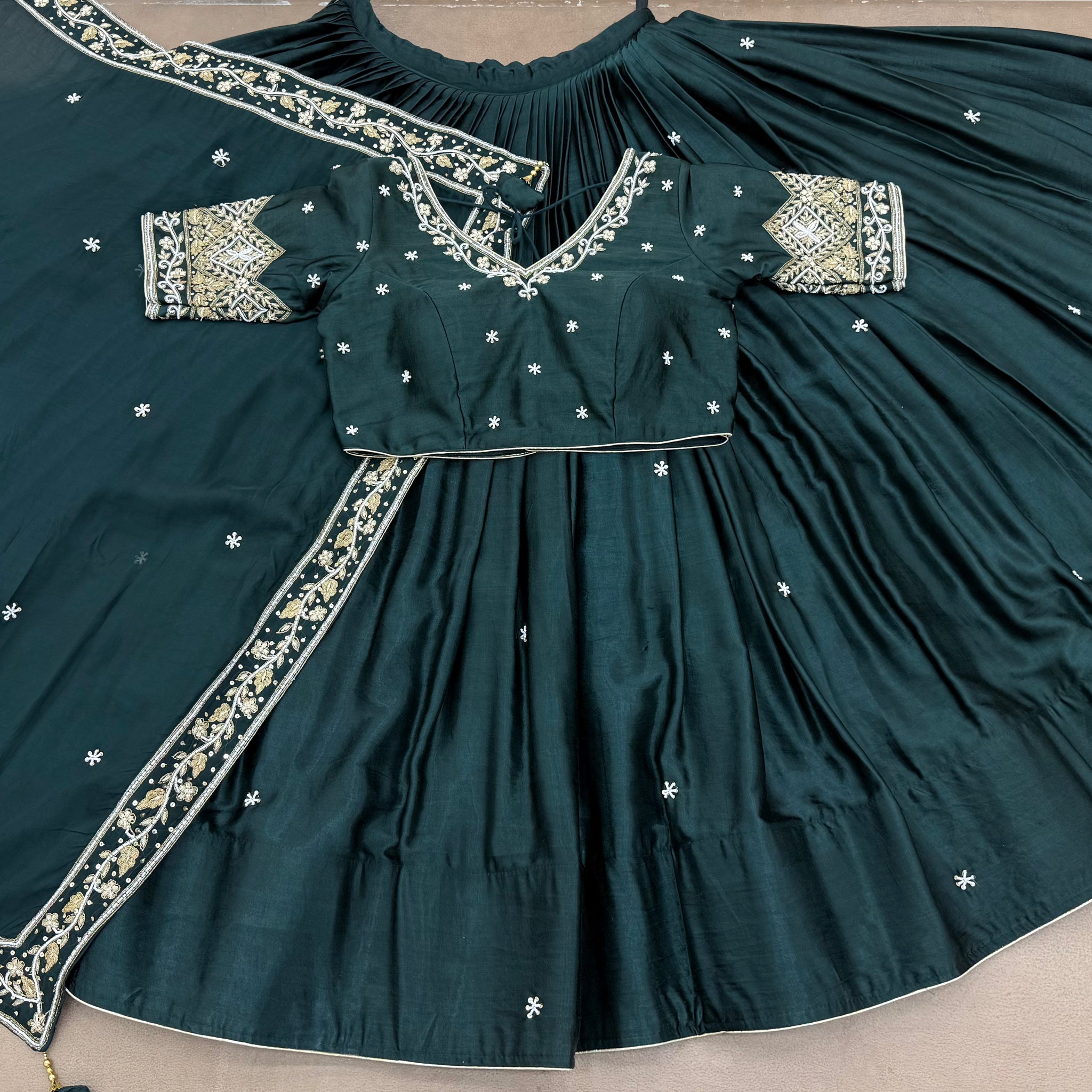 DARK DEEP STEEL BLUE GAJJI SILK CHANIYA CHOLI
